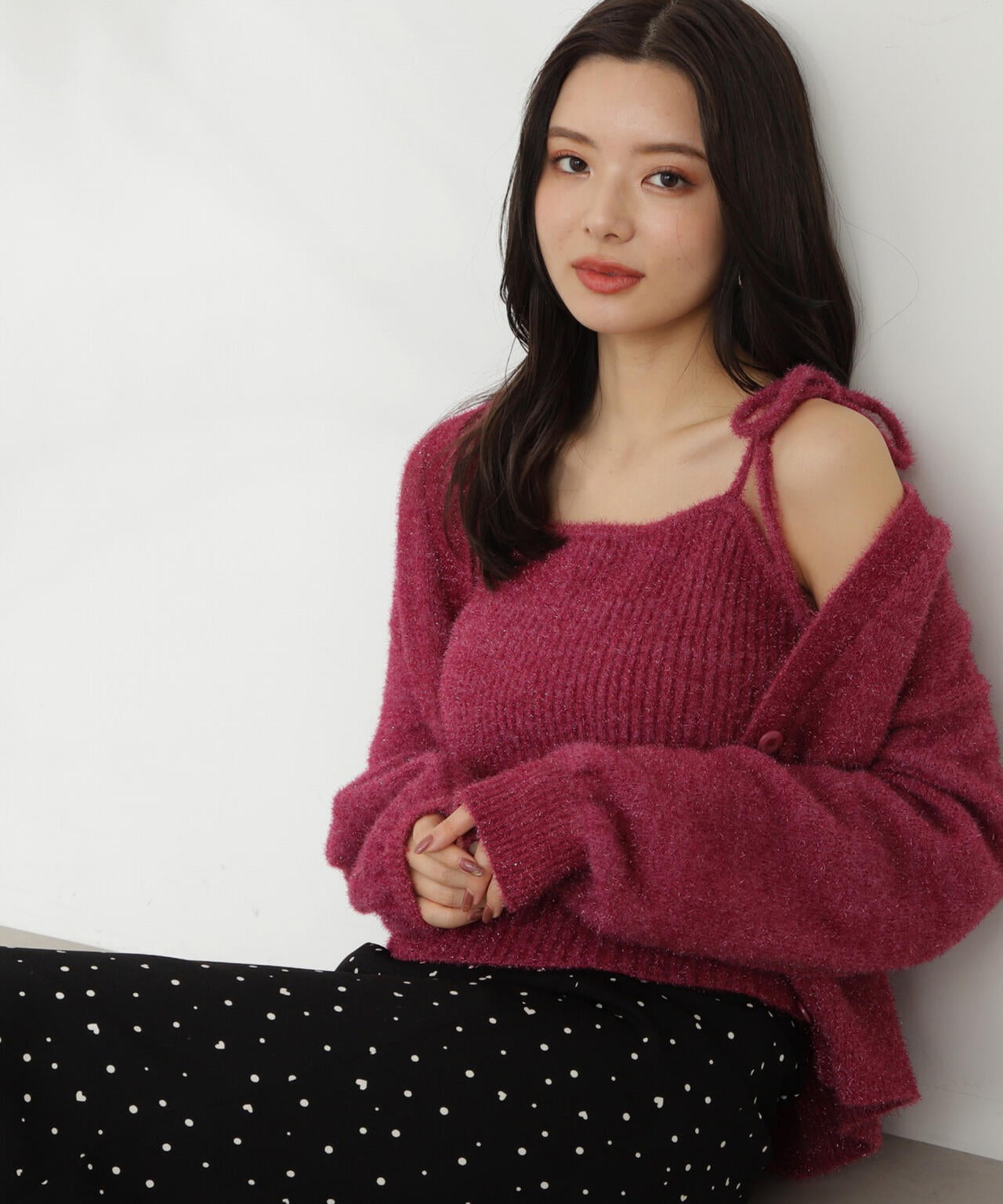 シャイニーフェザーアンサンブルニット　WEB限定カラー：パープル