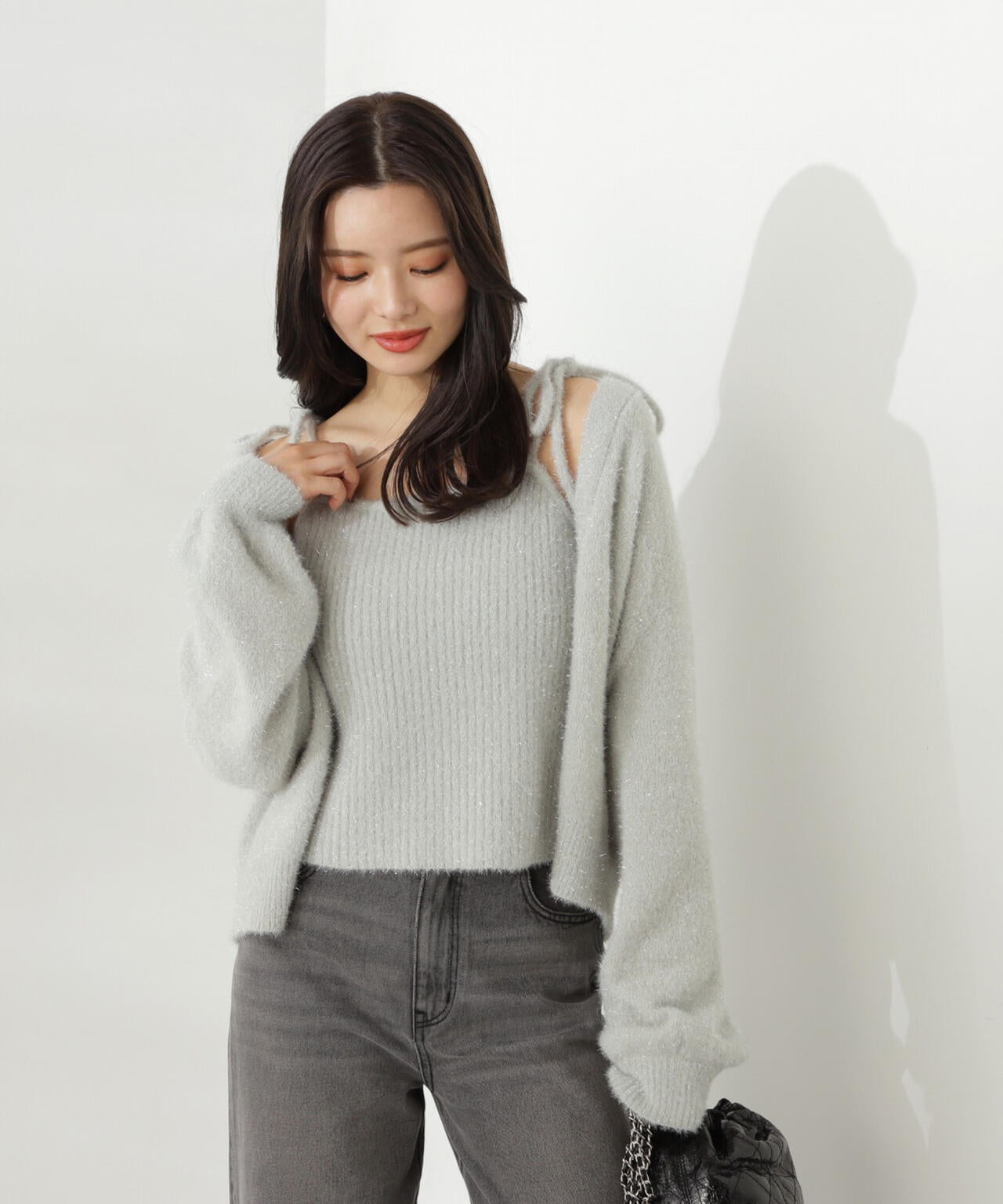 シャイニーフェザーアンサンブルニット　WEB限定カラー：パープル