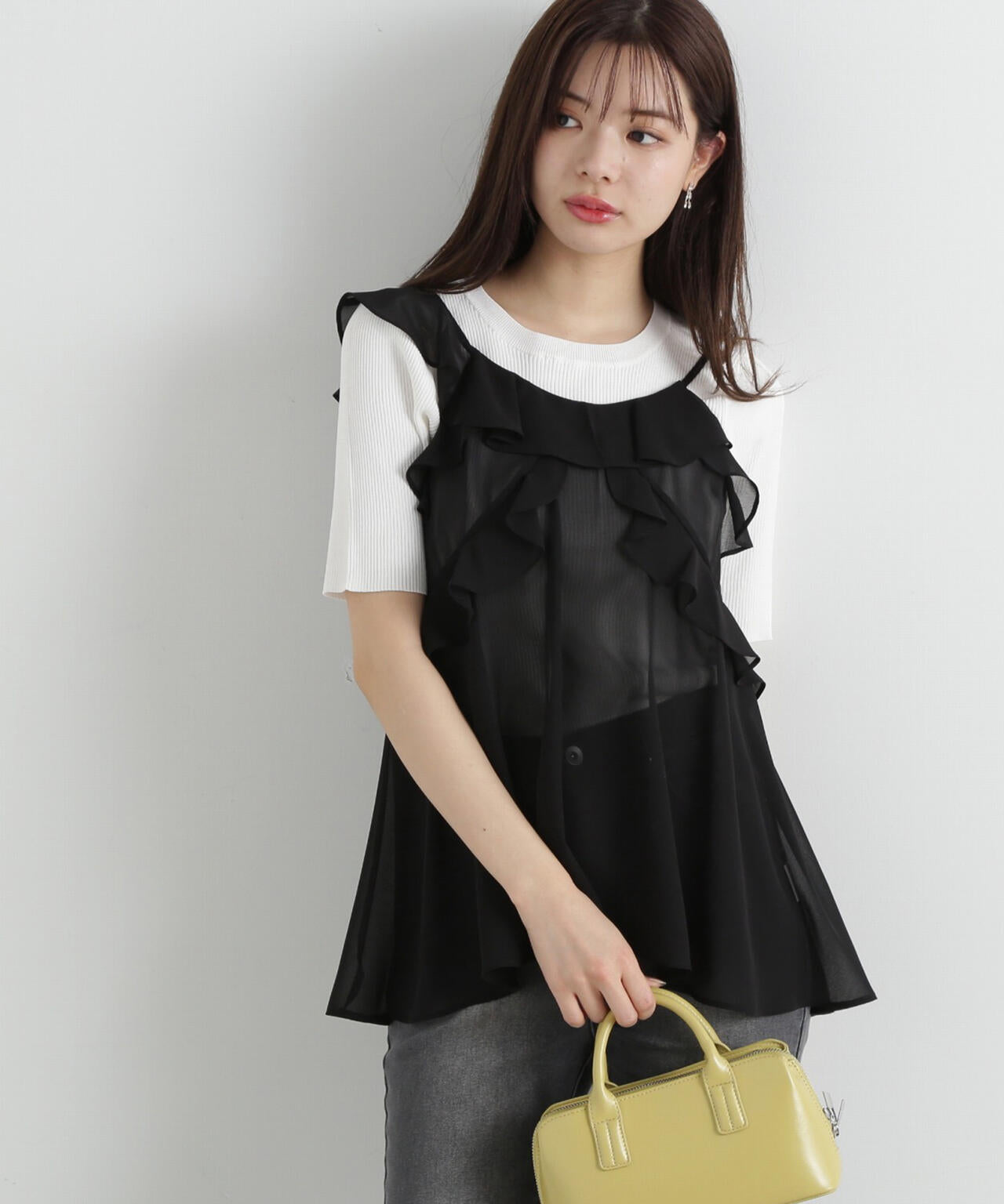 ラッフルキャミ×リブニットセット