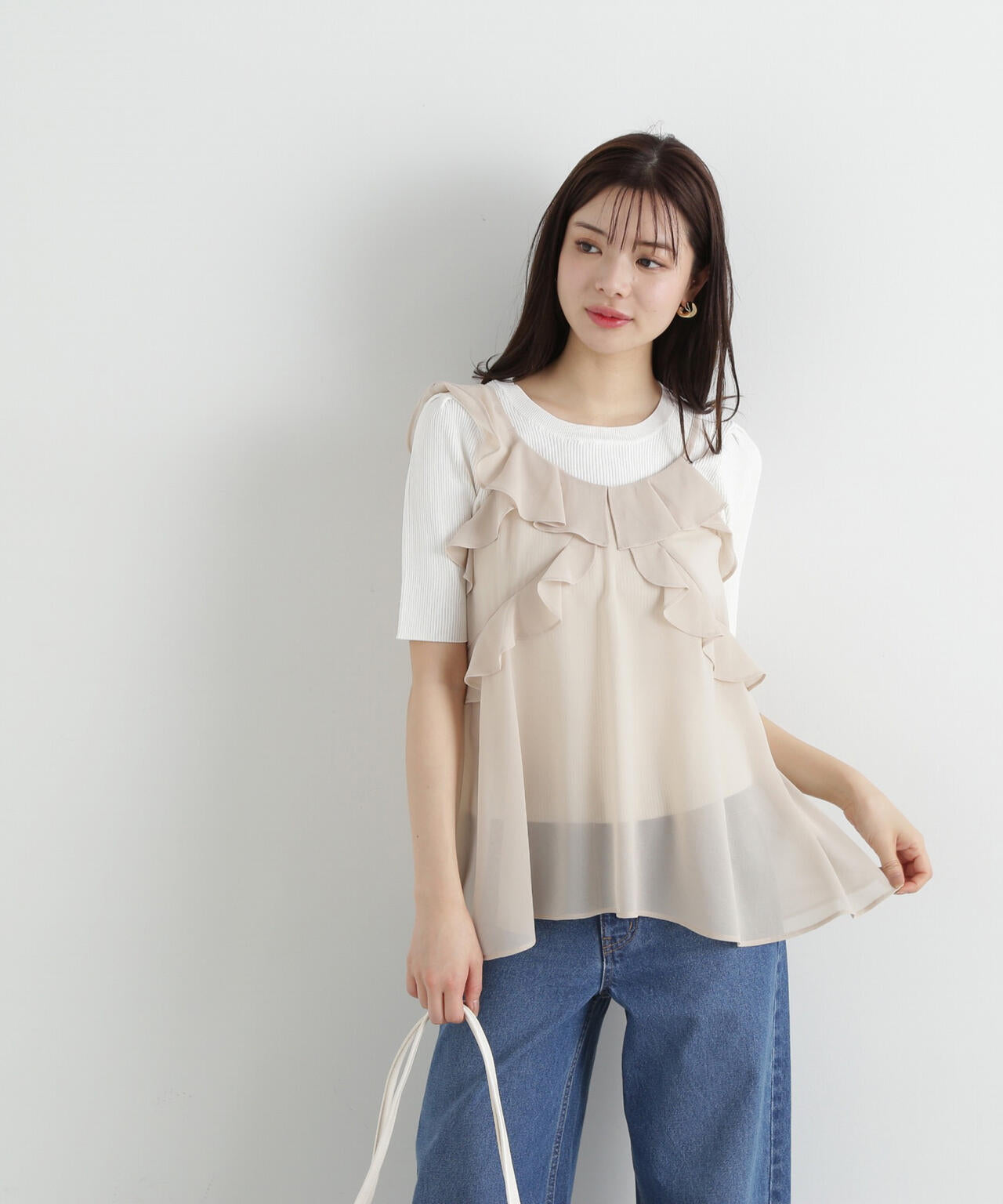 ラッフルキャミ×リブニットセット