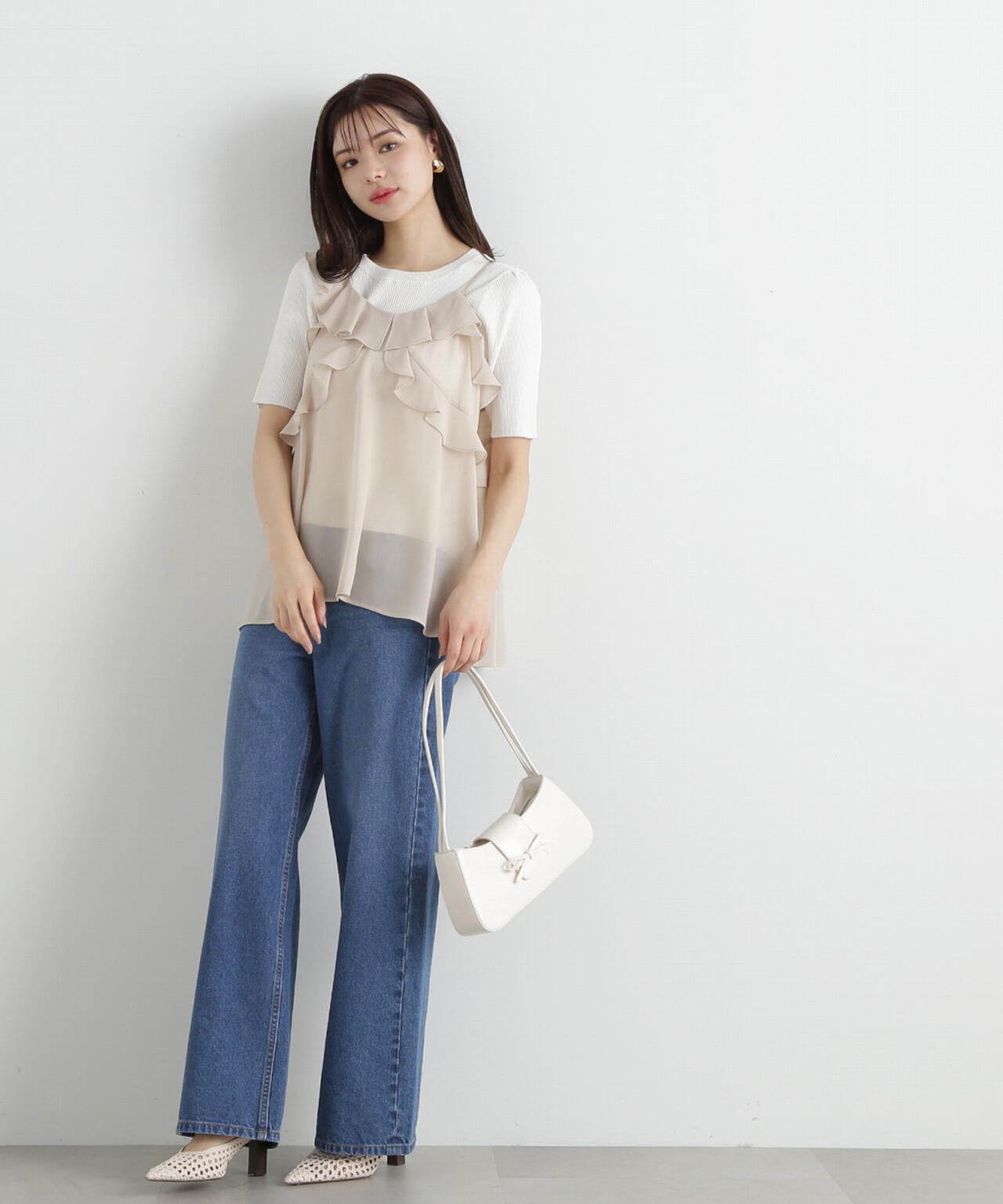 ラッフルキャミ×リブニットセット