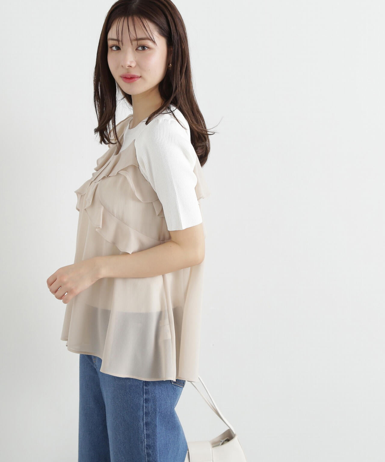 ラッフルキャミ×リブニットセット