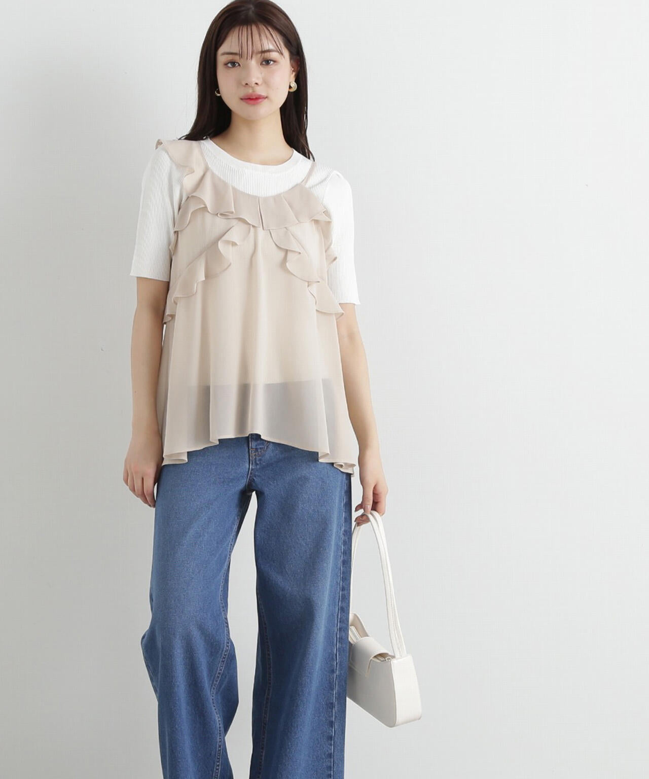 ラッフルキャミ×リブニットセット