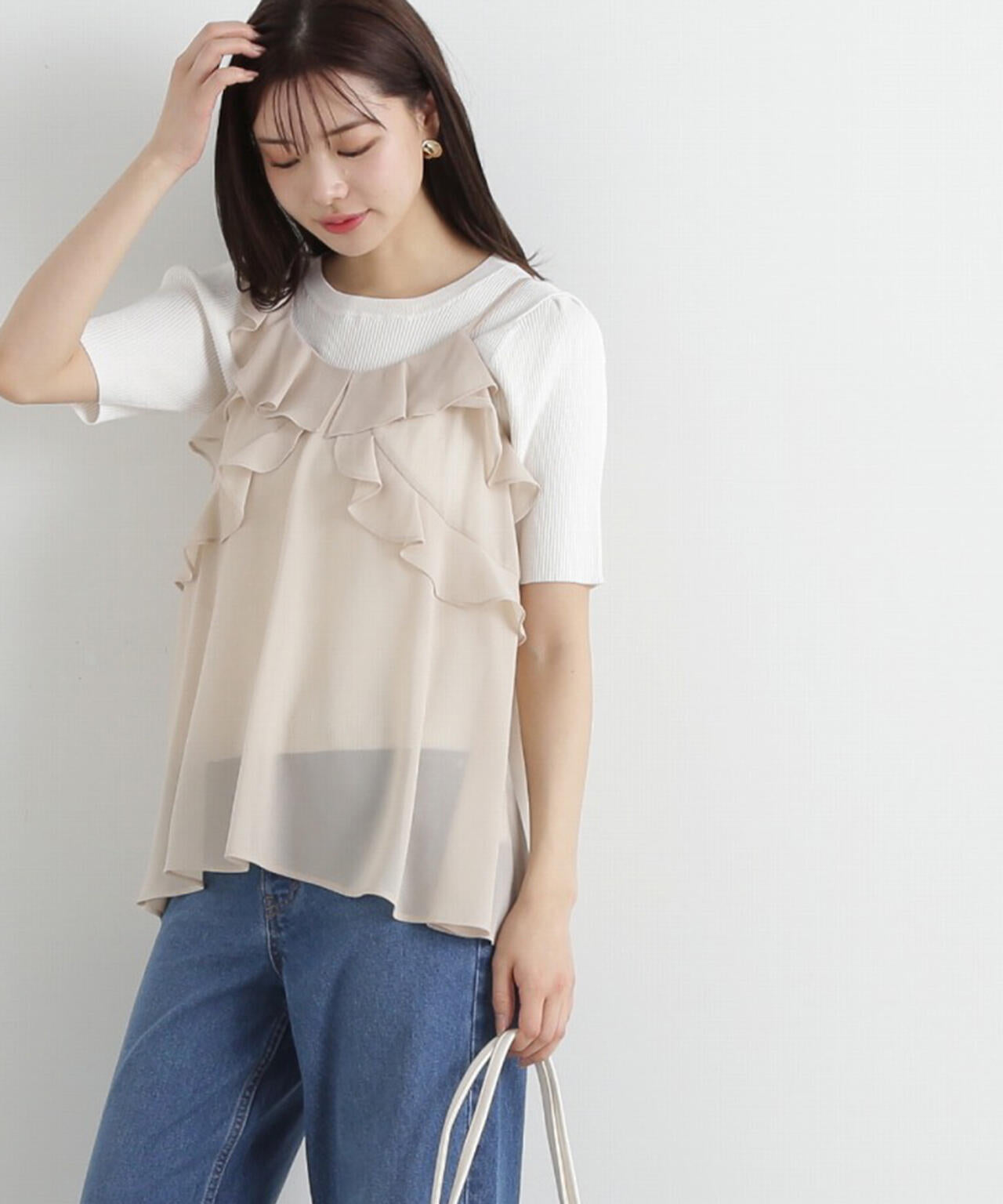 ラッフルキャミ×リブニットセット