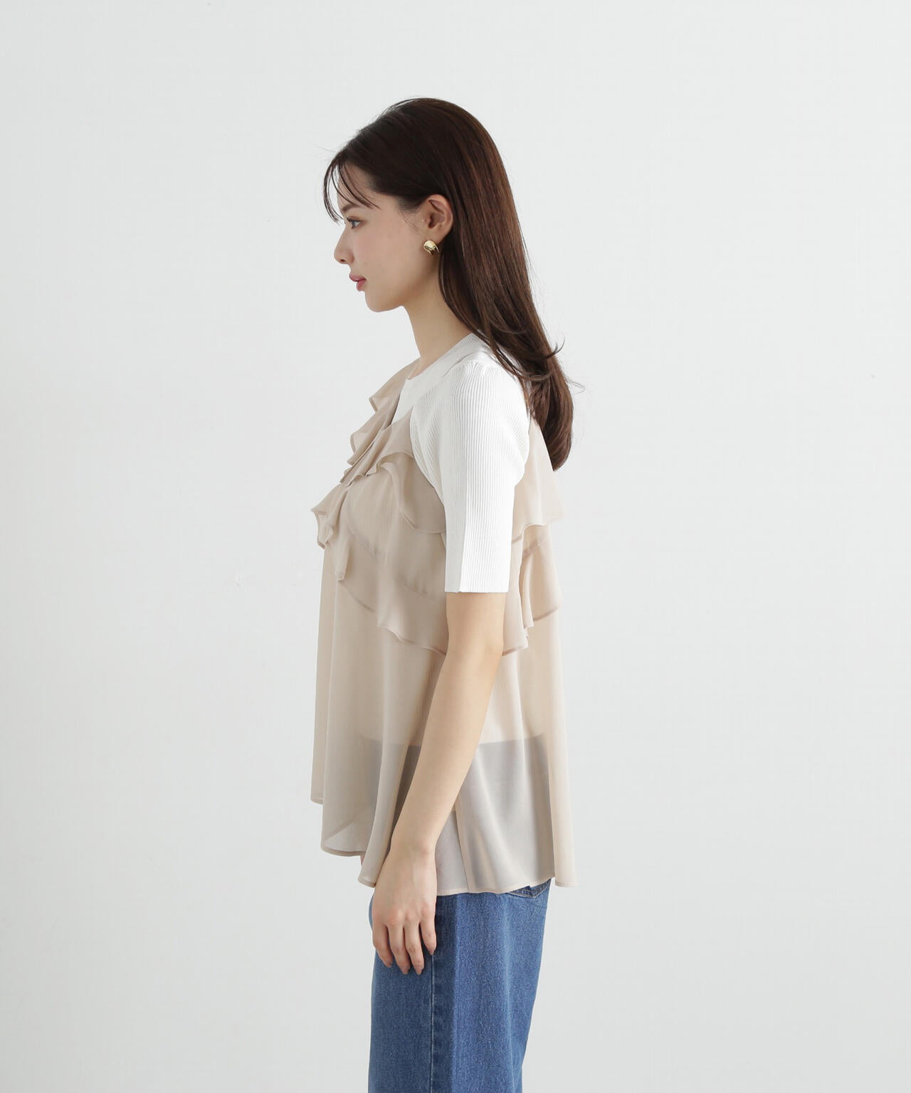 ラッフルキャミ×リブニットセット