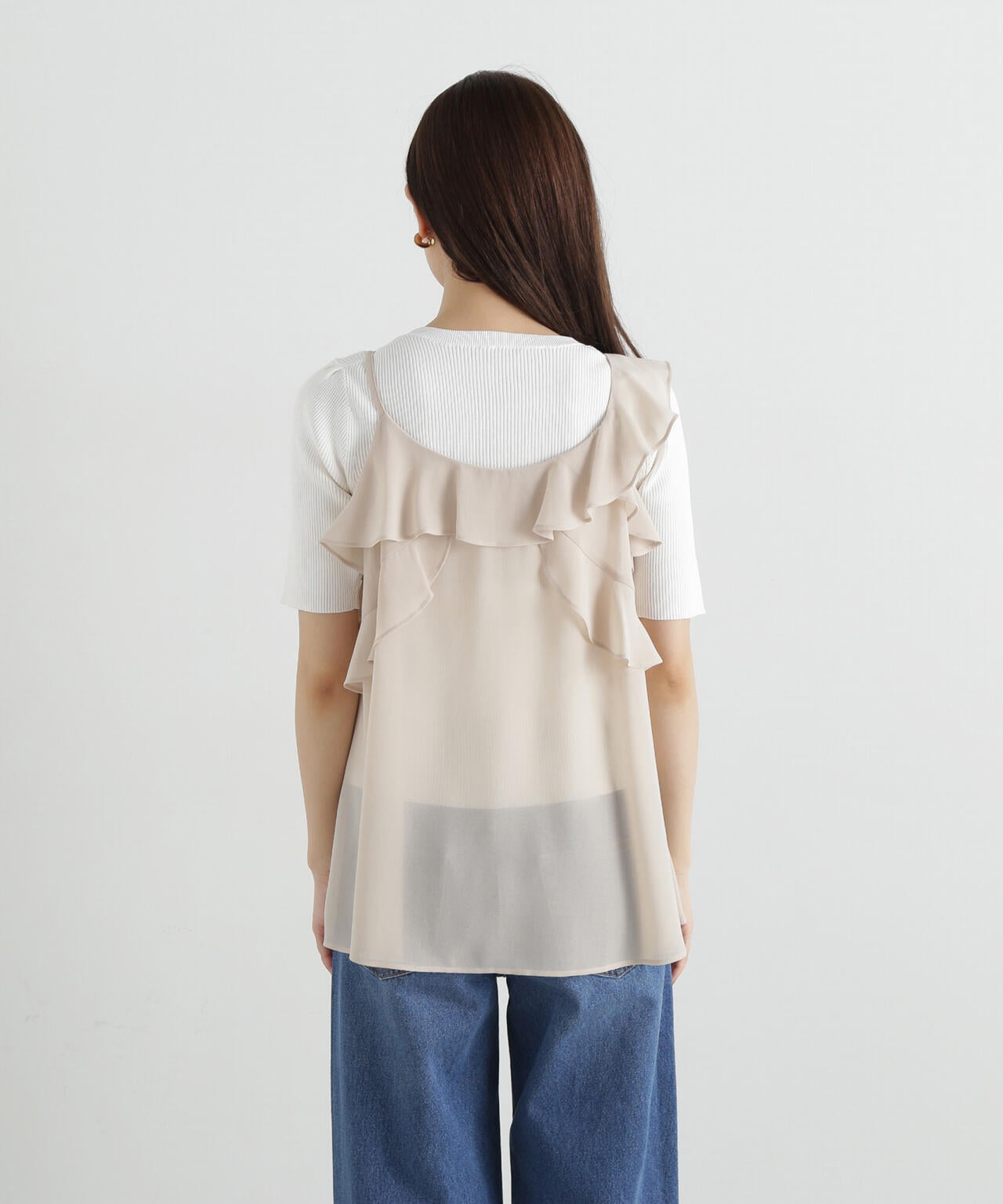 ラッフルキャミ×リブニットセット