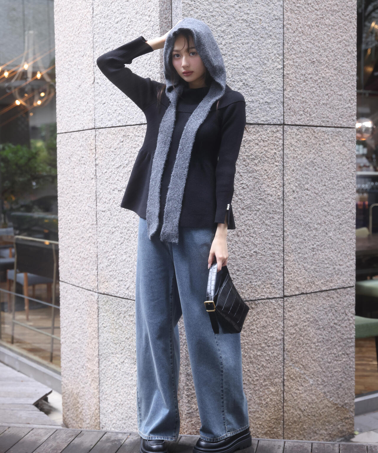 【加藤栞さん着用】オフショルペプラムニットセット
