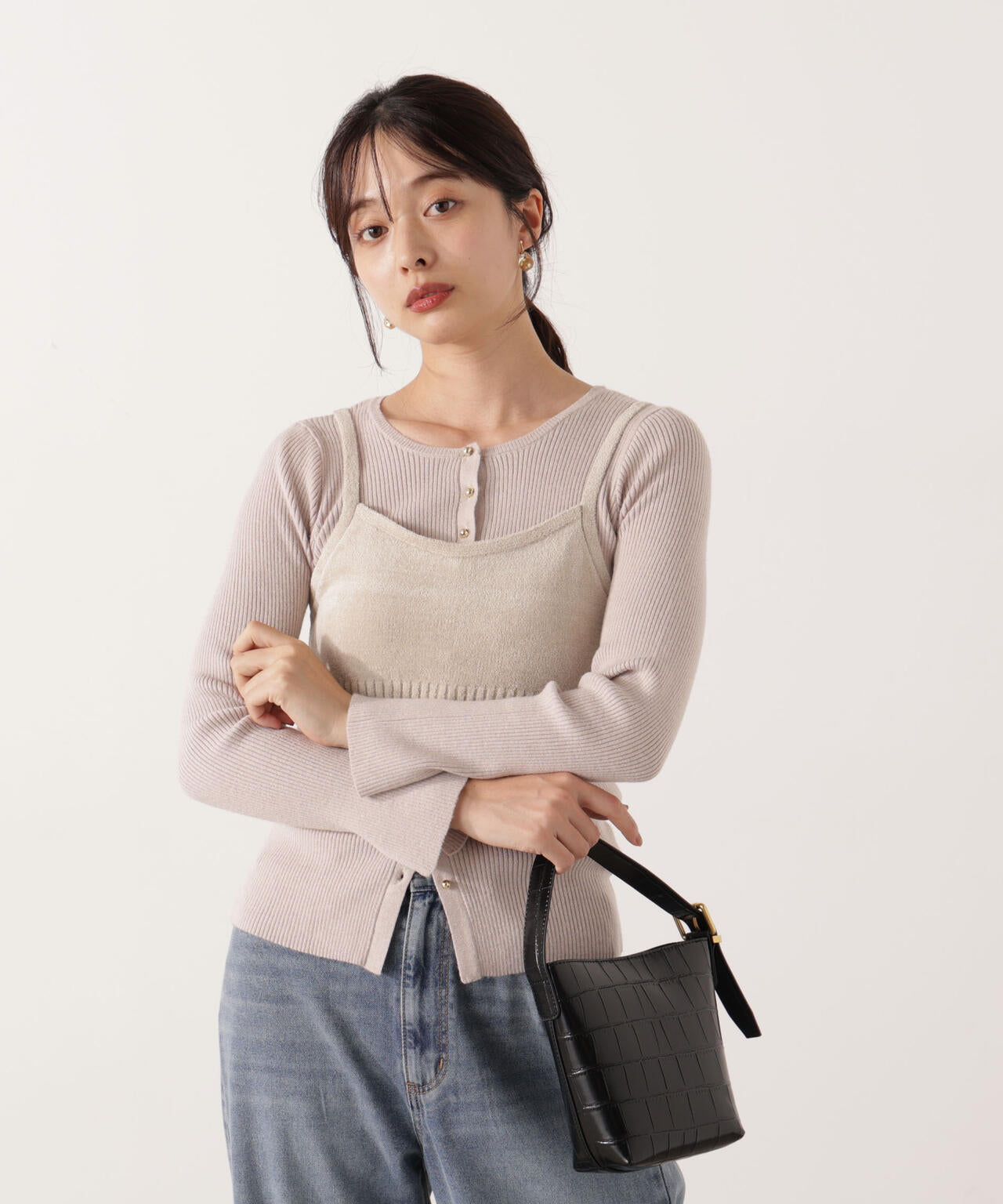 【青島心さん着用】レイヤードキャミ付ニット