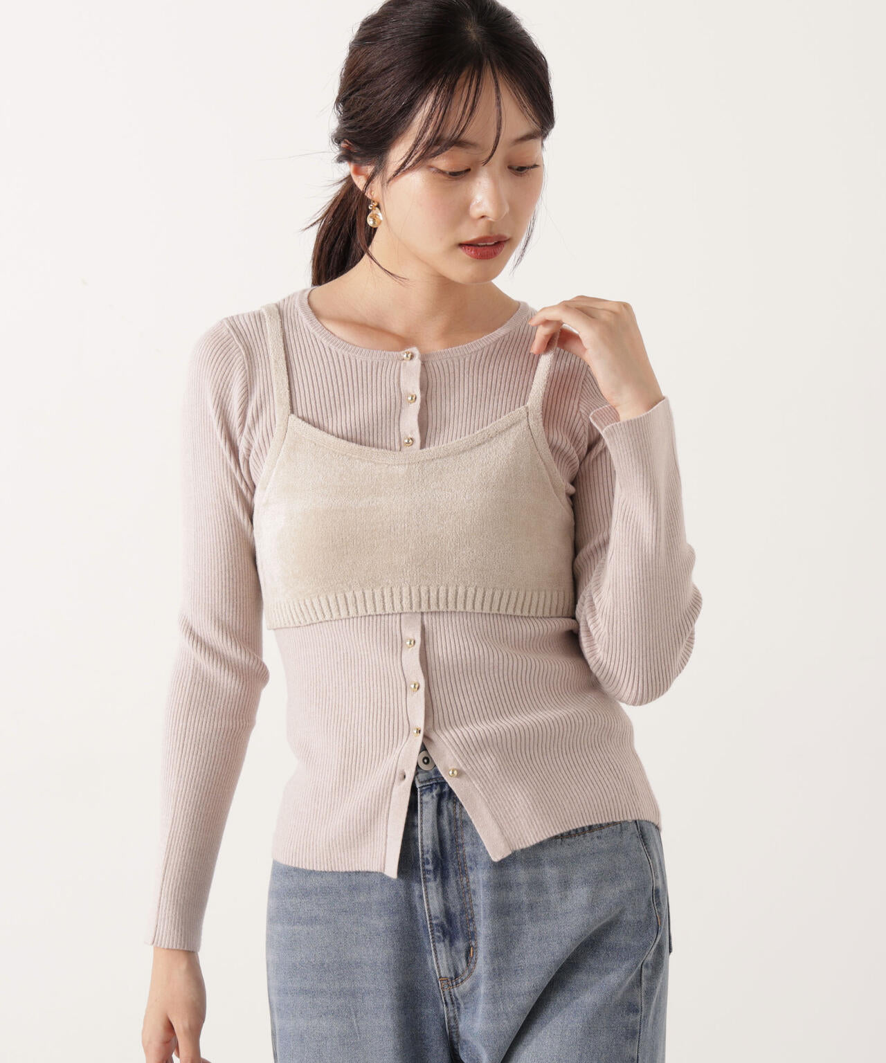 【青島心さん着用】レイヤードキャミ付ニット
