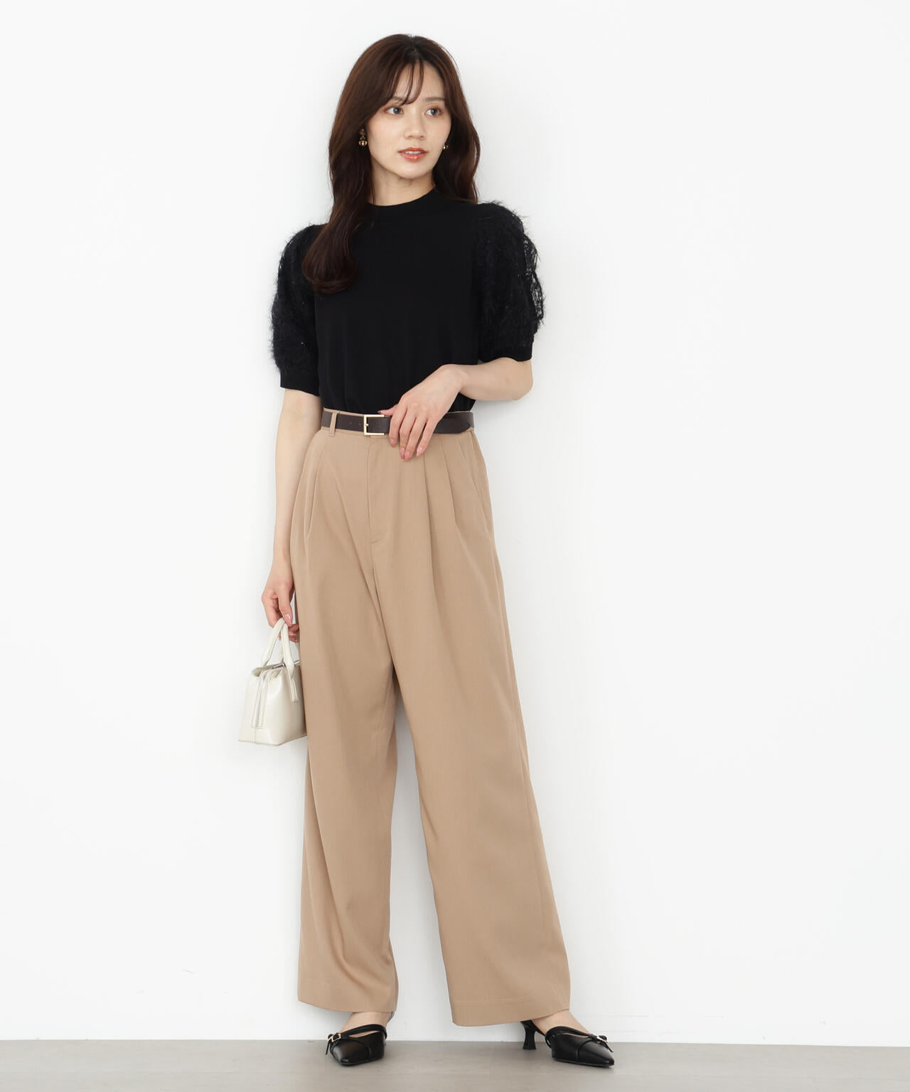 レースドッキングスリーブニット【ベージュ：official site限定】