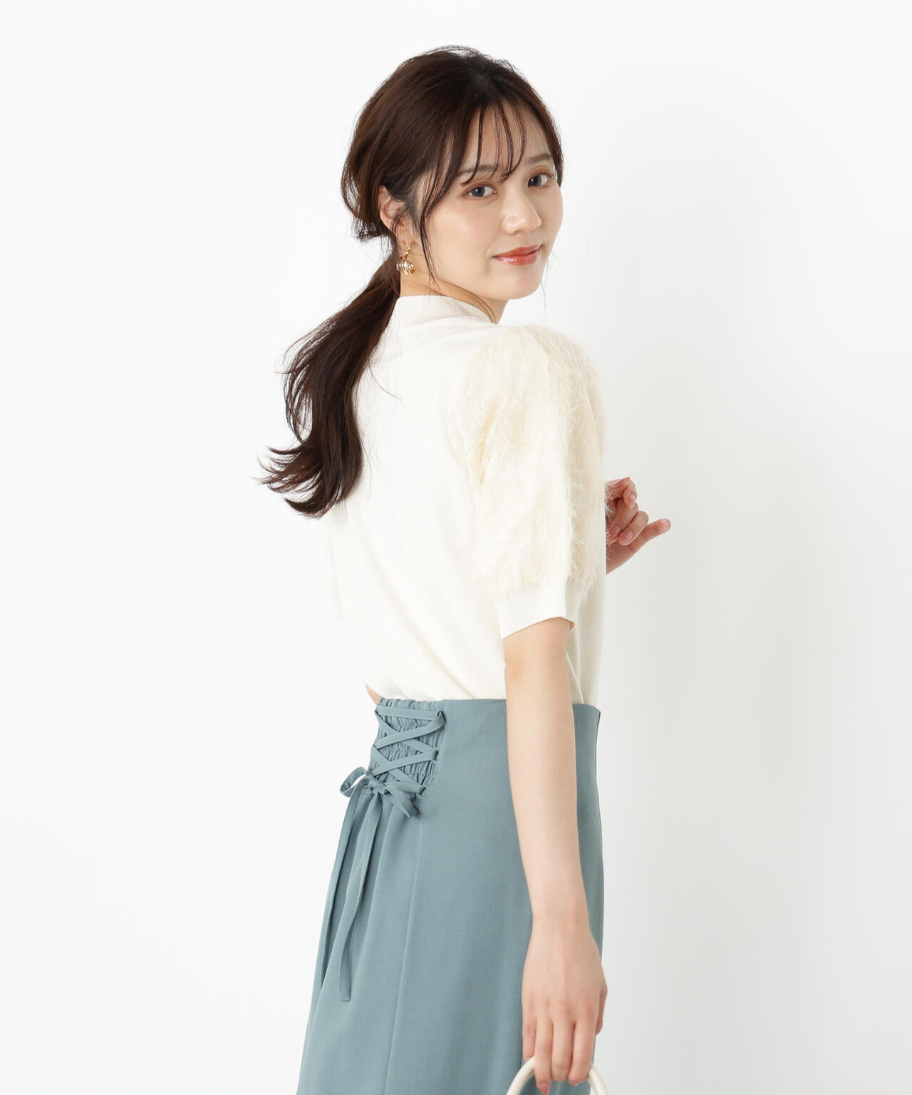 レースドッキングスリーブニット【ベージュ：official site限定】