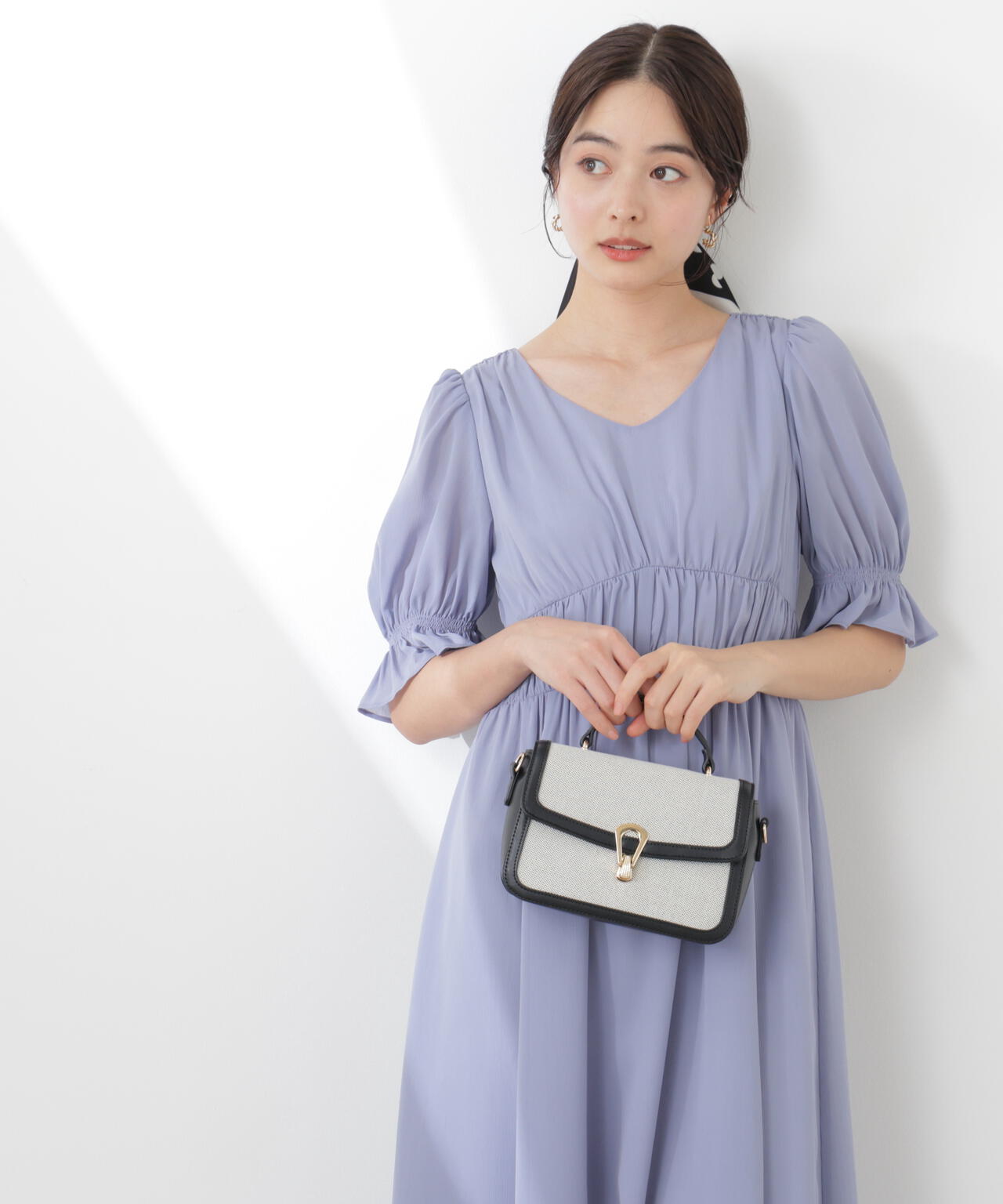シフォン楊柳ギャザーワンピース