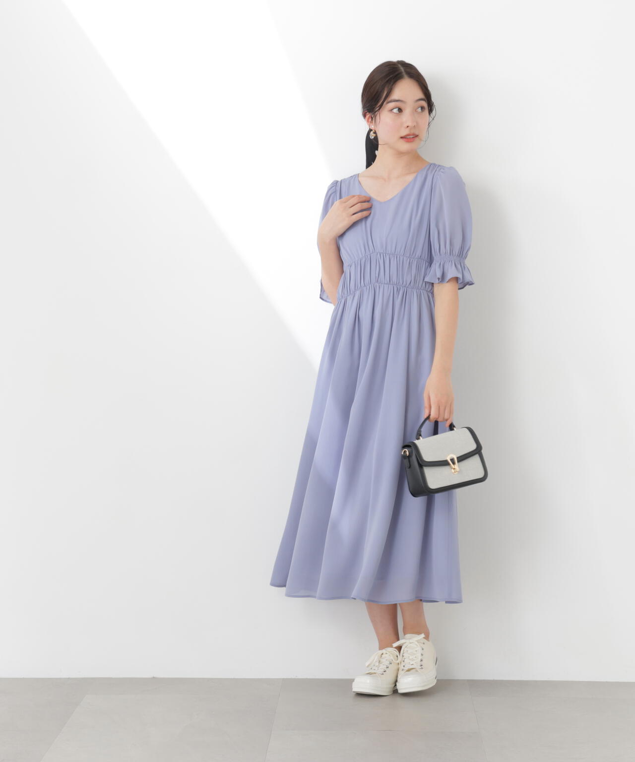 シフォン楊柳ギャザーワンピース