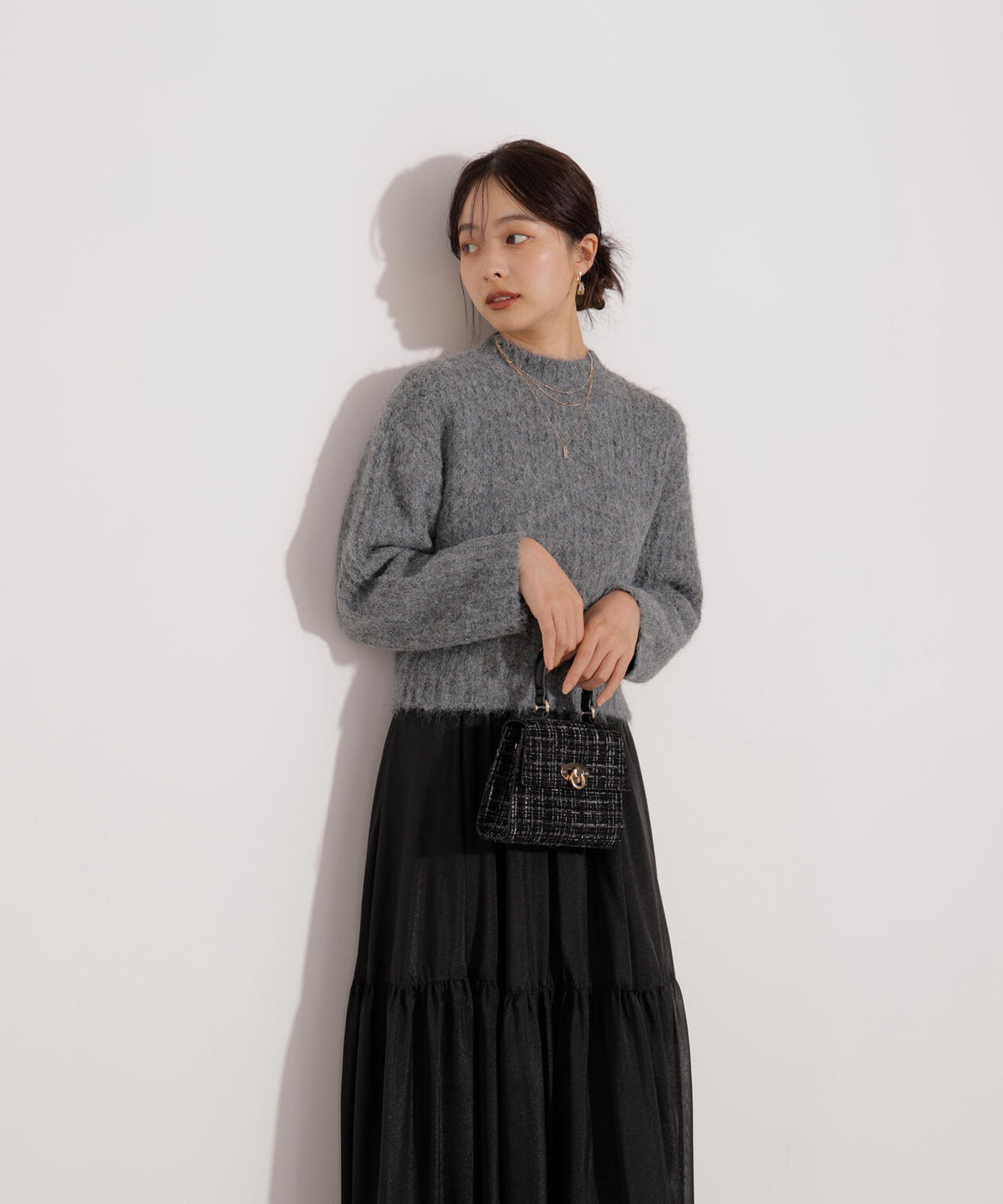 <ウォッシャブル>チュールスリーブボックスニット