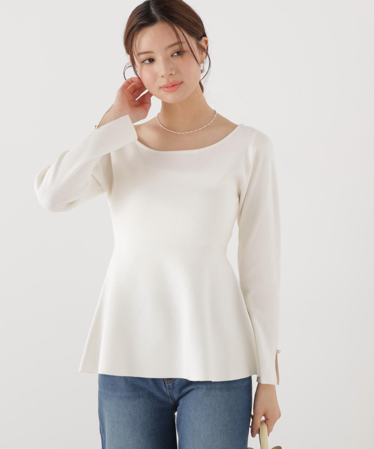 ＜ウォッシャブル/UV＞ペプラムベーシックニット【ブルー：official site・ZOZOTOWN・一部店舗限定】
