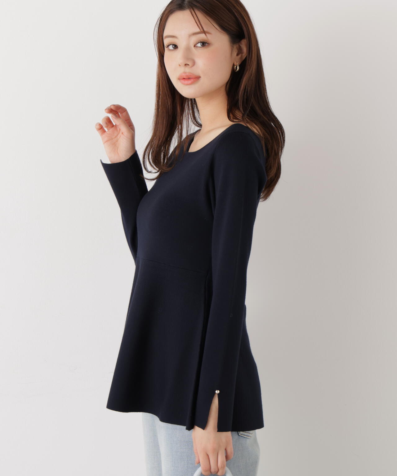 ＜ウォッシャブル/UV＞ペプラムベーシックニット【ブルー：official site・ZOZOTOWN・一部店舗限定】