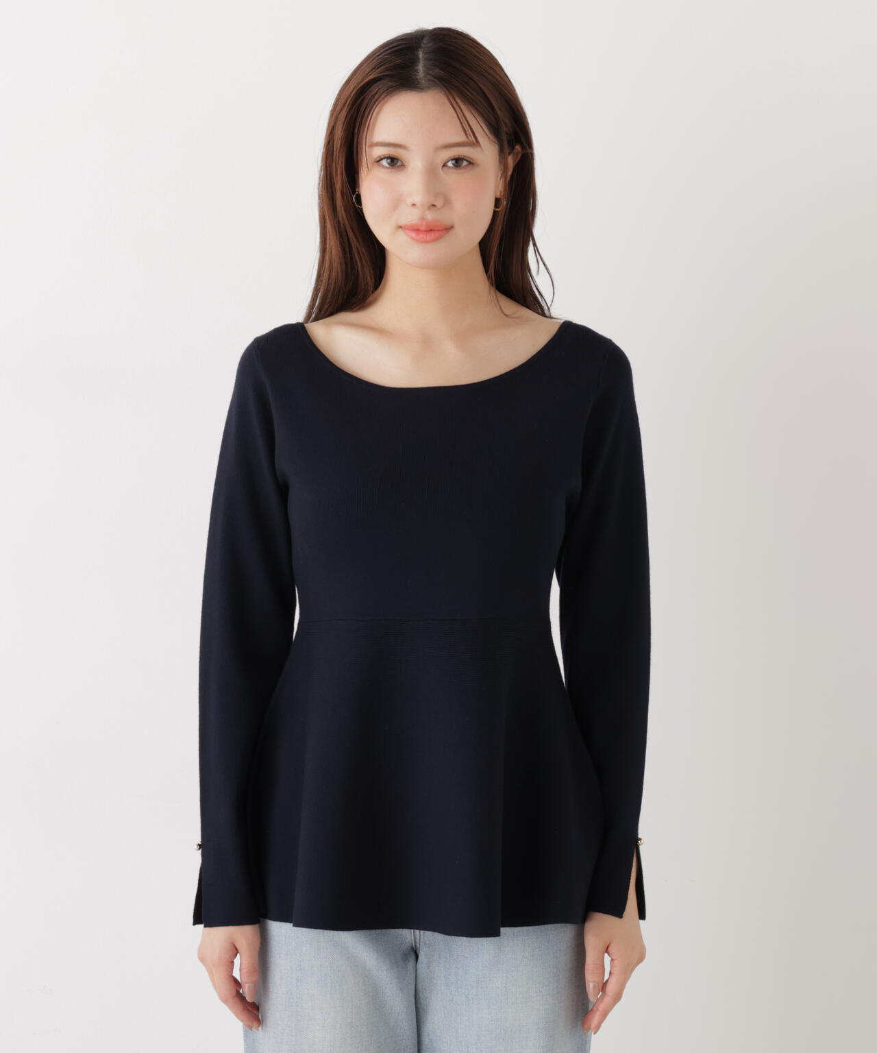 ＜ウォッシャブル/UV＞ペプラムベーシックニット【ブルー：official site・ZOZOTOWN・一部店舗限定】