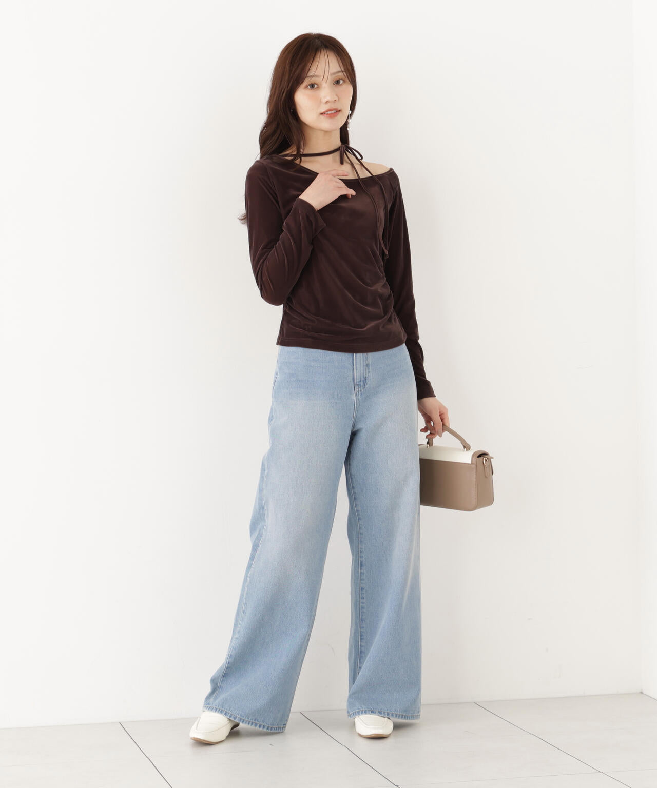 ＜a/mie＞レースハイウエストワイドデニムパンツ