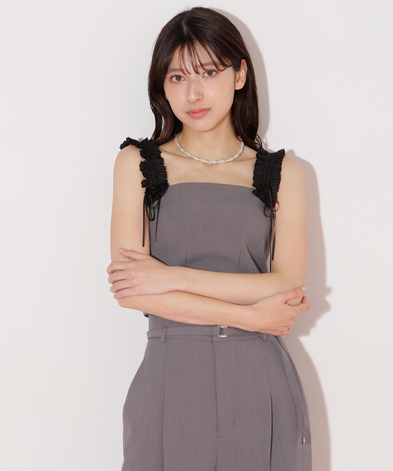 〈セットアップ対応〉フリルショルダービスチェ