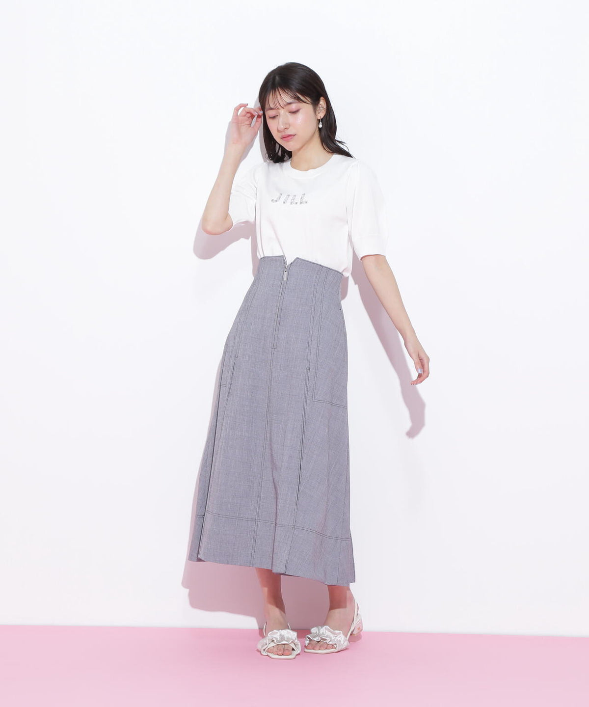 パールミニロゴパフスリーブニットトップス