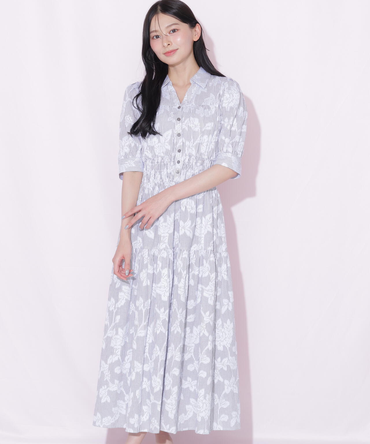 ストライプジャガードシャツワンピース