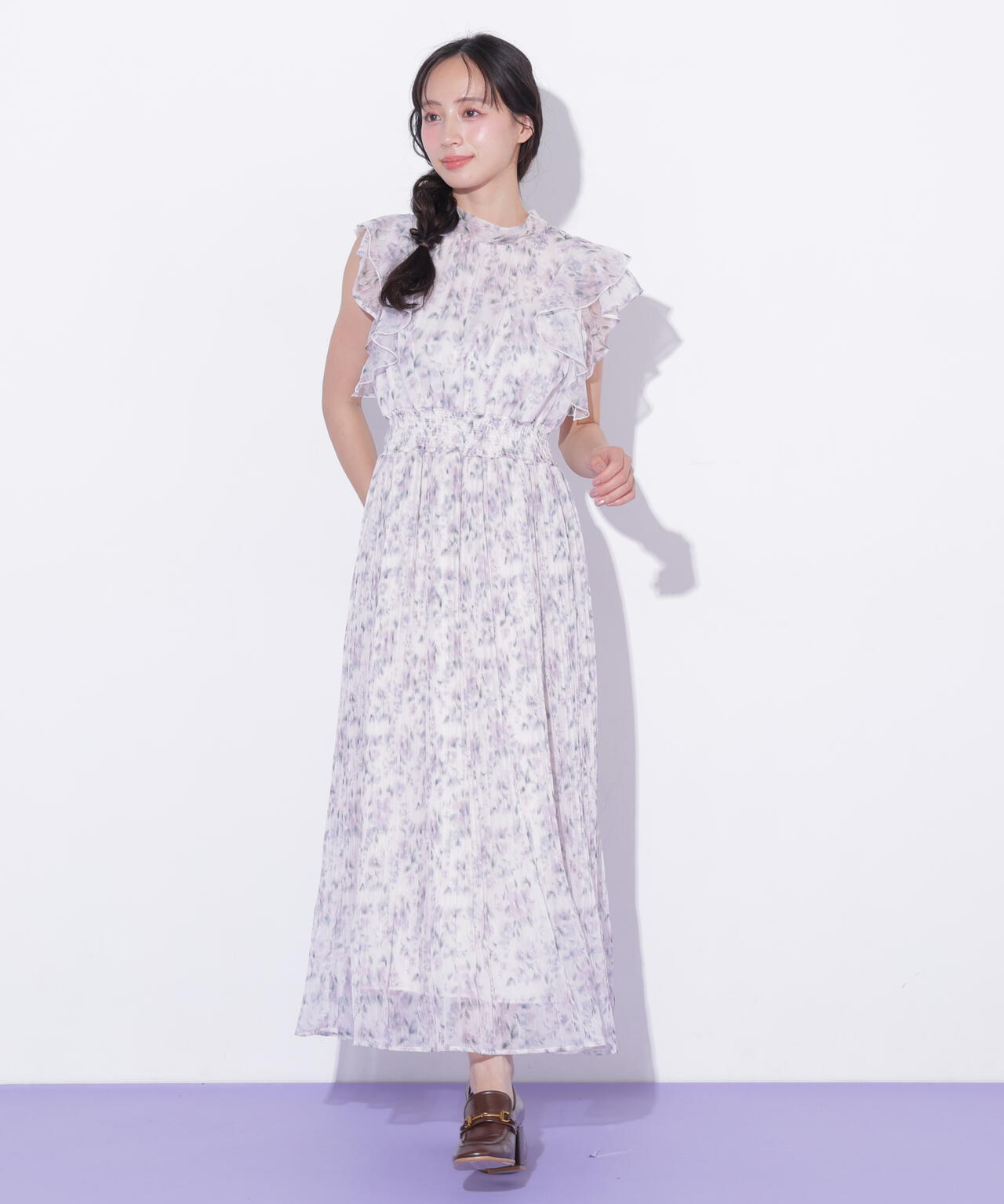 ぼかしフラワープリントワンピース