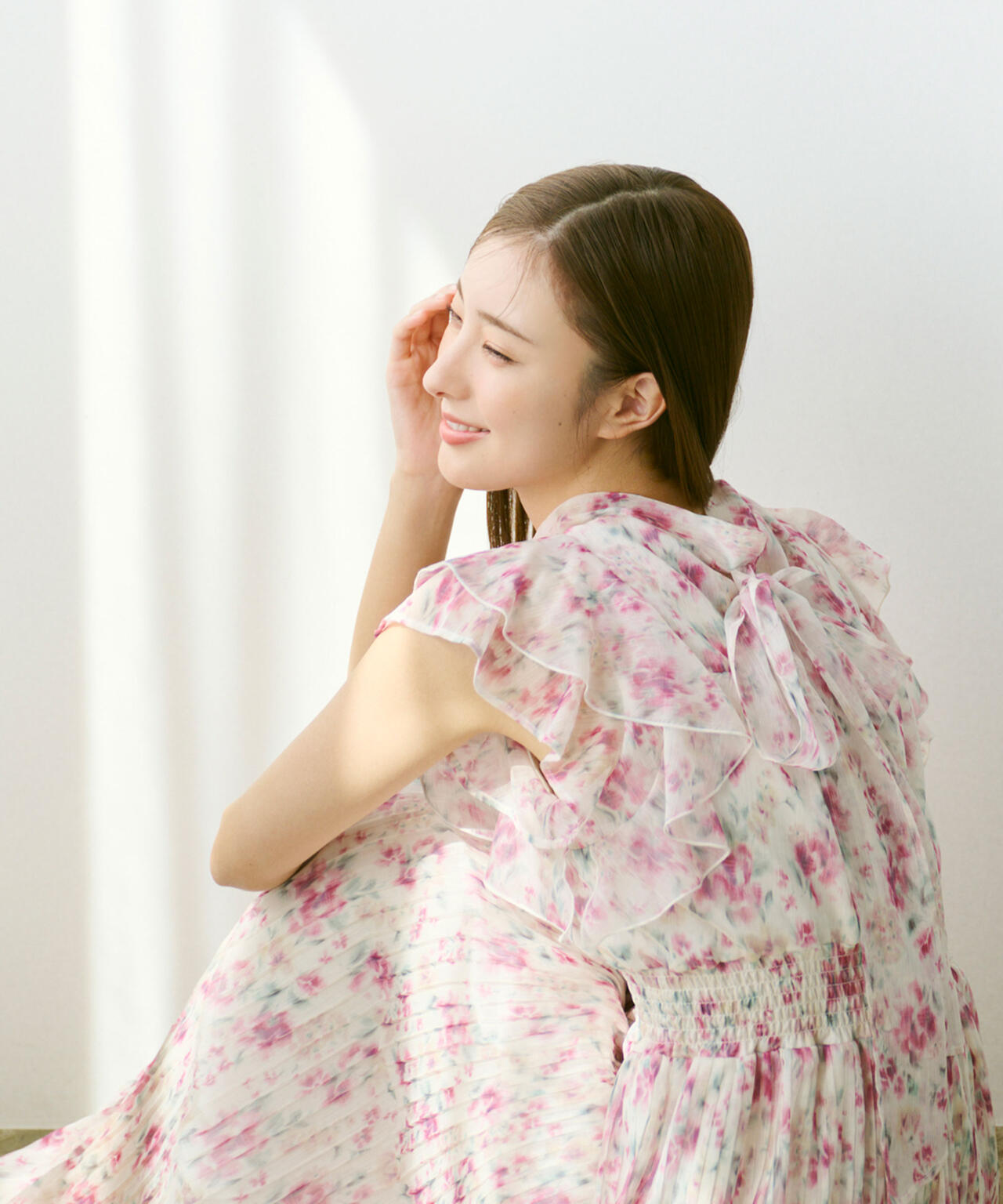 ぼかしフラワープリントワンピース