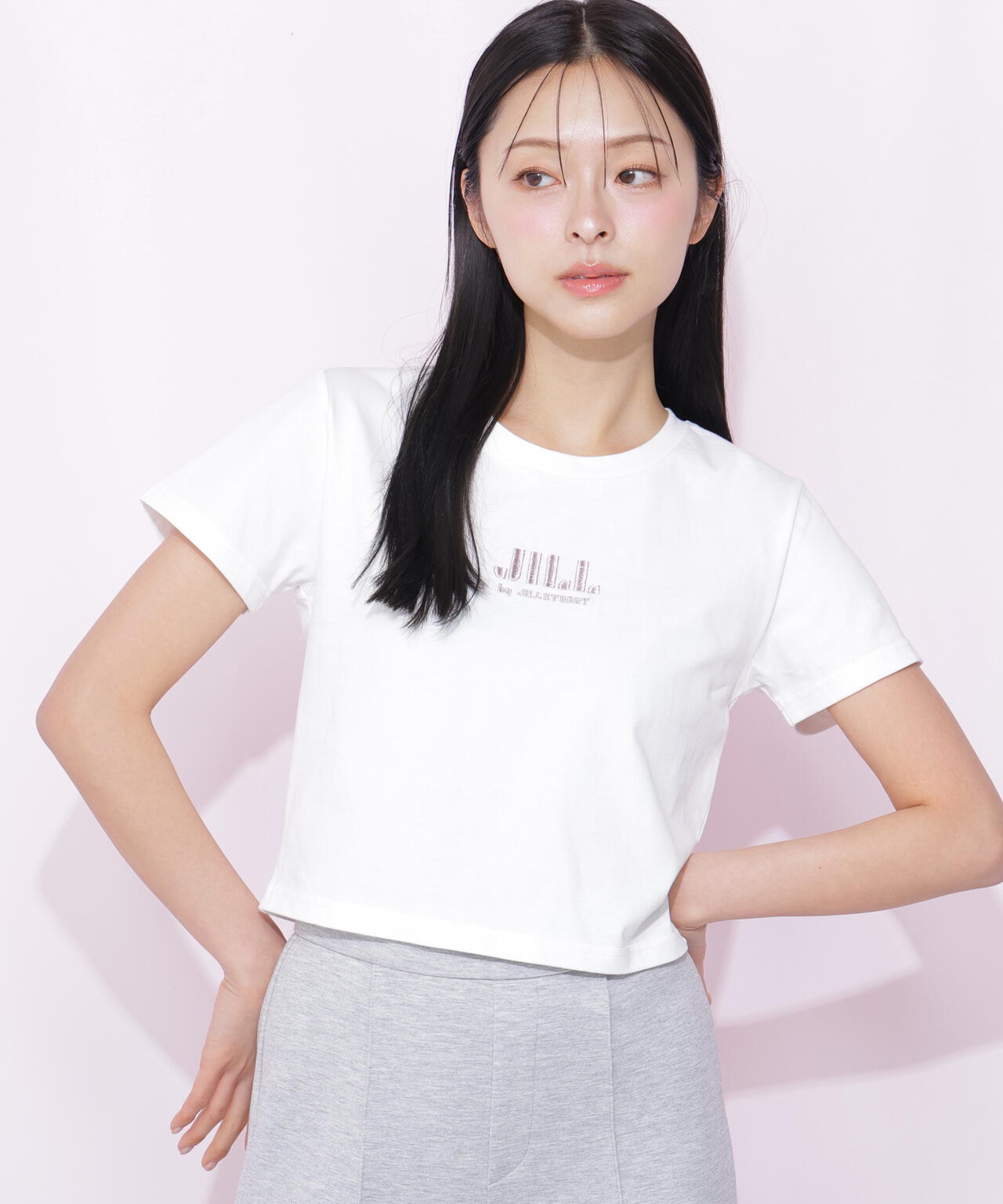 ショート丈刺繍ロゴTシャツオーガニックコットン