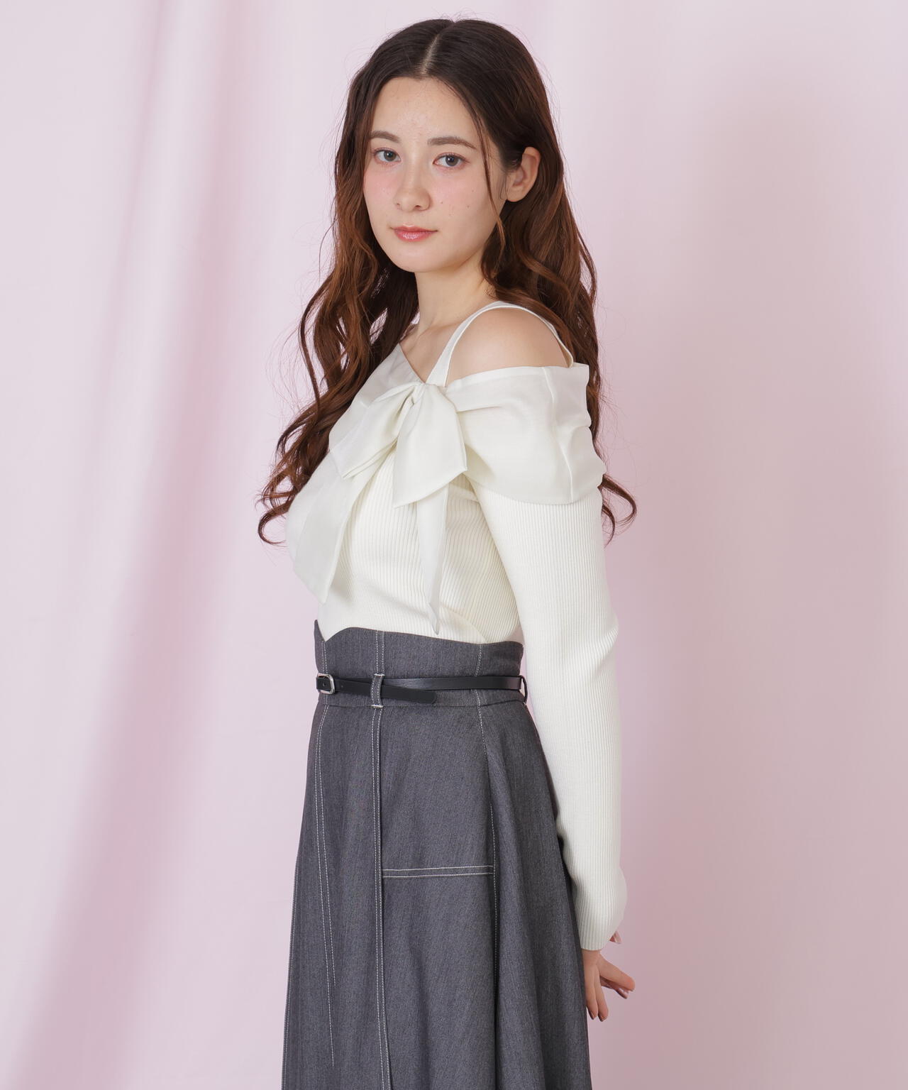 アシメリボンニット