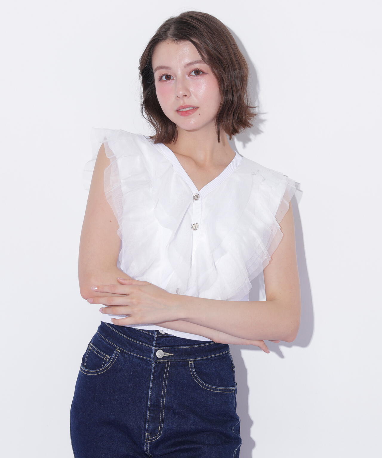 チュールレイヤードニット