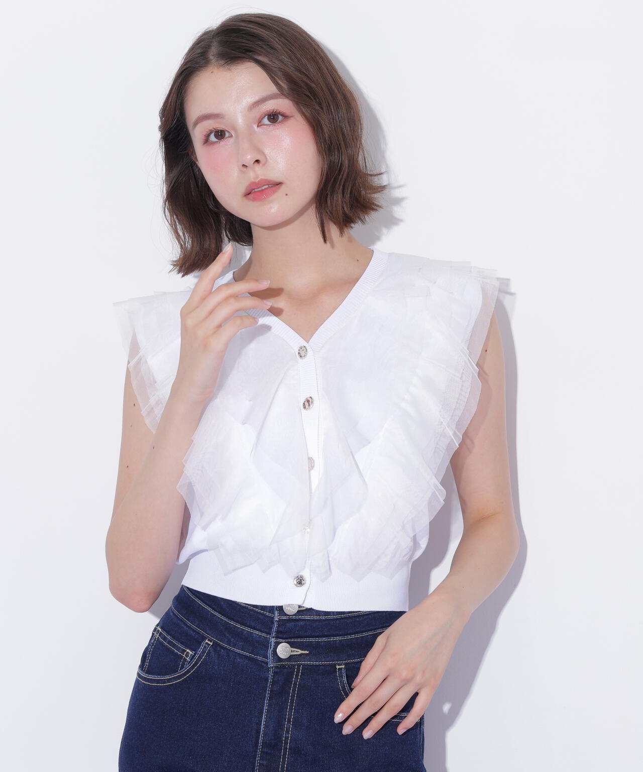 チュールレイヤードニット