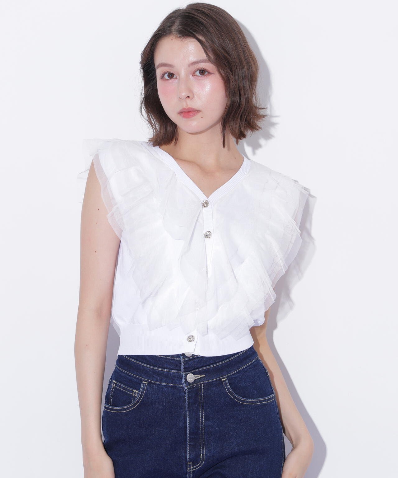 チュールレイヤードニット