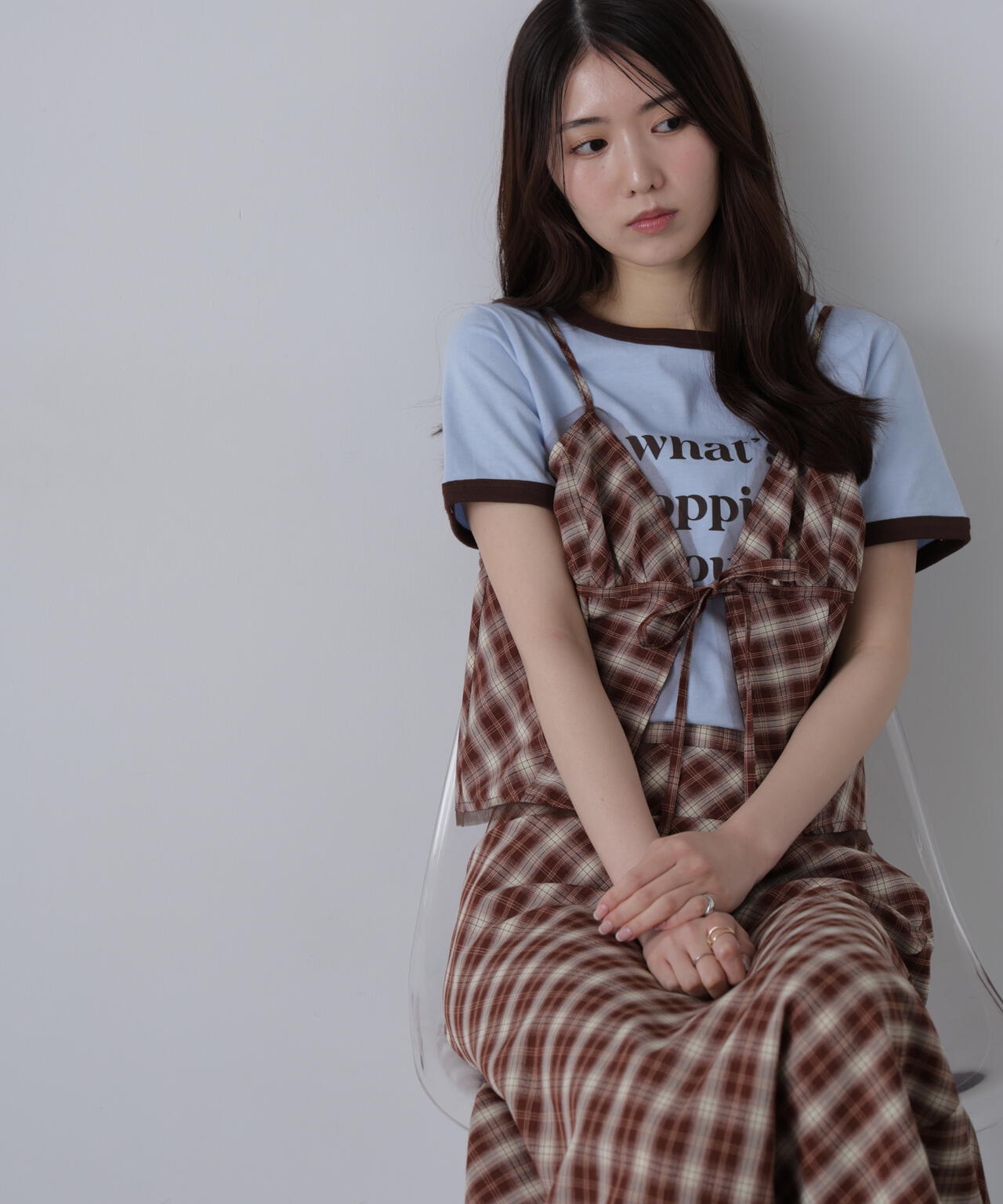 〈セットアップ対応〉チェック柄キャミソールビスチェ