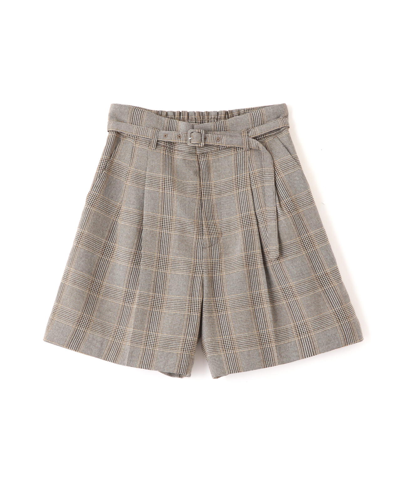 麻調合繊タックベルト付きショートパンツ