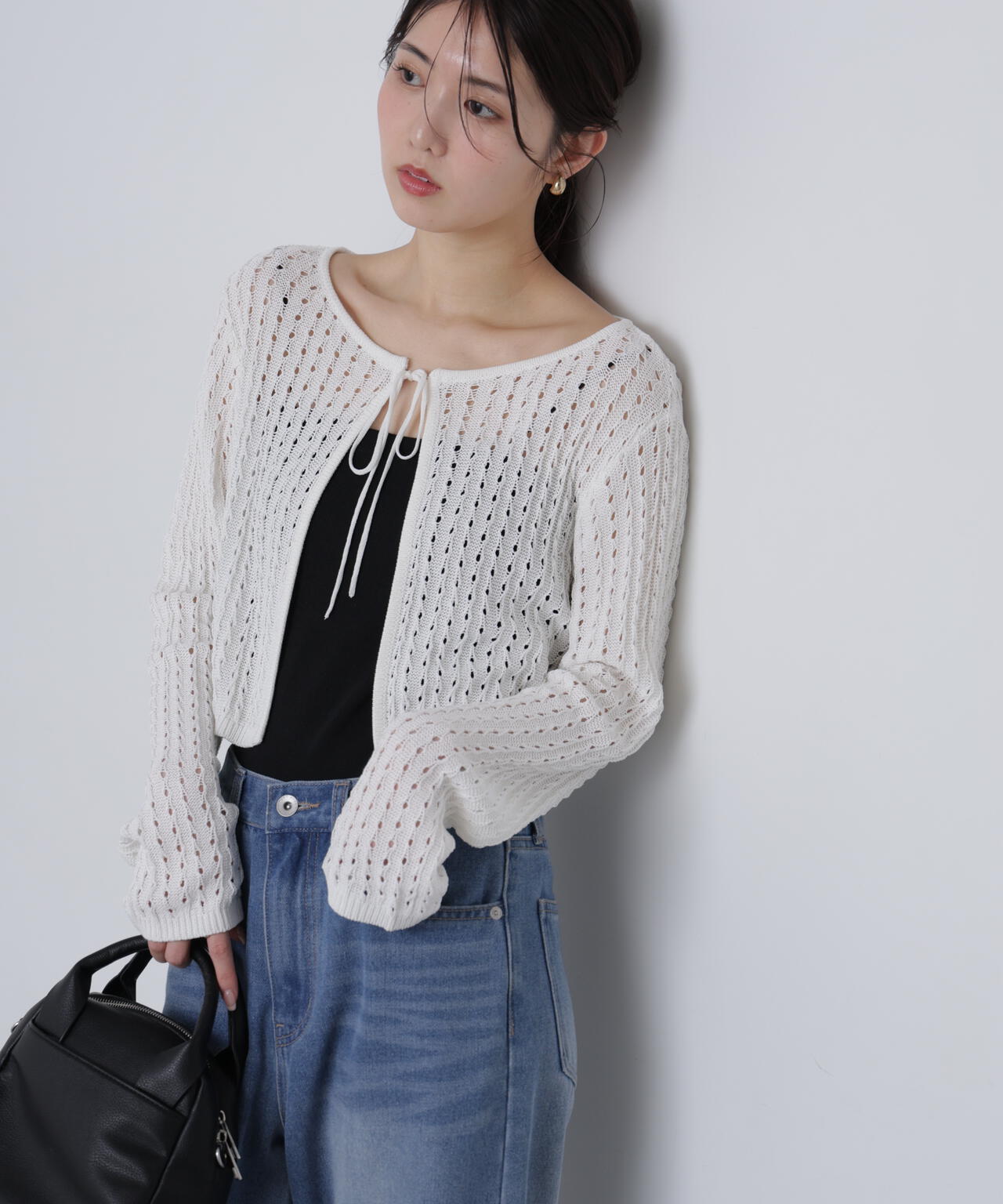 透かし編みリボンボレロ