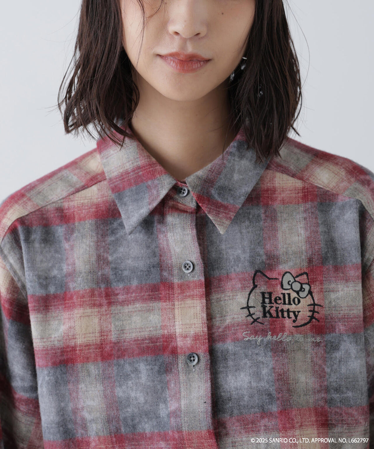 【HELLO KITTY】サンリオキャラクターズコラボ CHECK SHIRT チェックシャツ