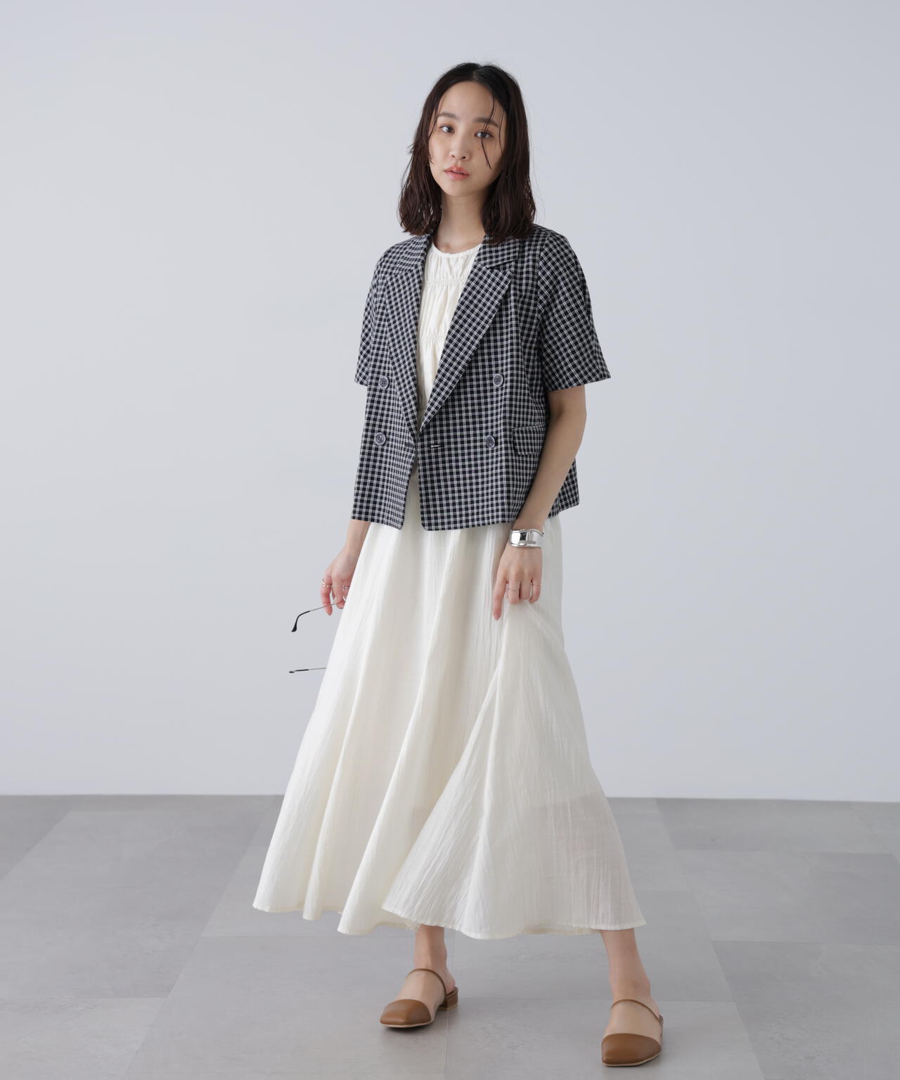 袖コクーンダブルブレストハーフジャケット