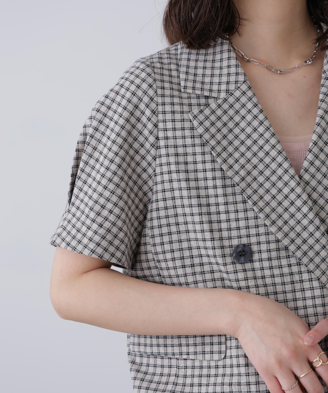 袖コクーンダブルブレストハーフジャケット