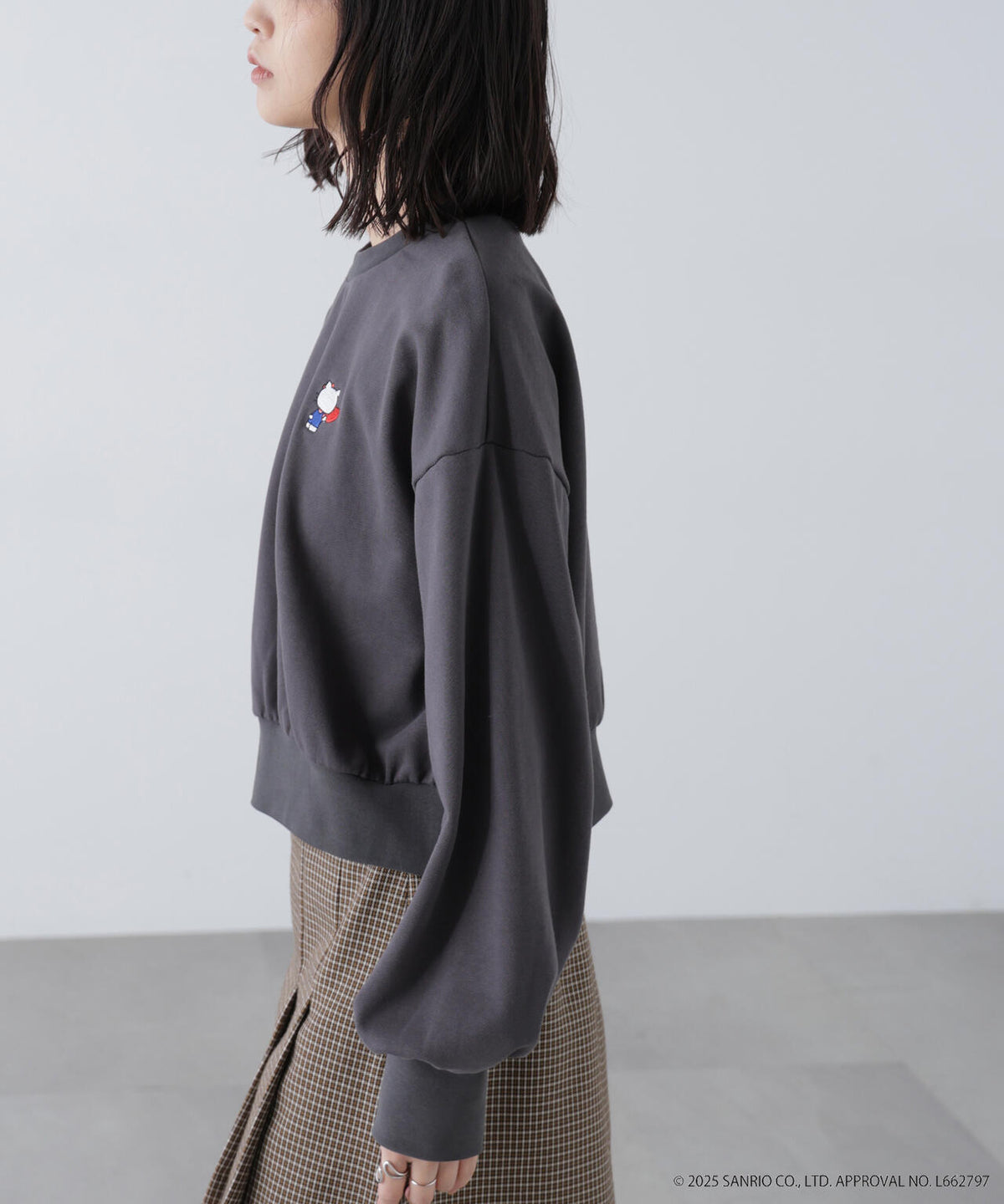 【HELLO KITTY】サンリオキャラクターズコラボ SHORT SWEAT ショートスウェット 胸KITTY×背面LOGO