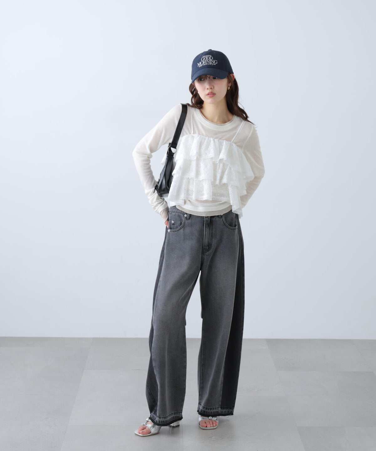 [低身長サイズ/Sシリーズ]配色パネルバレルワイドパンツ