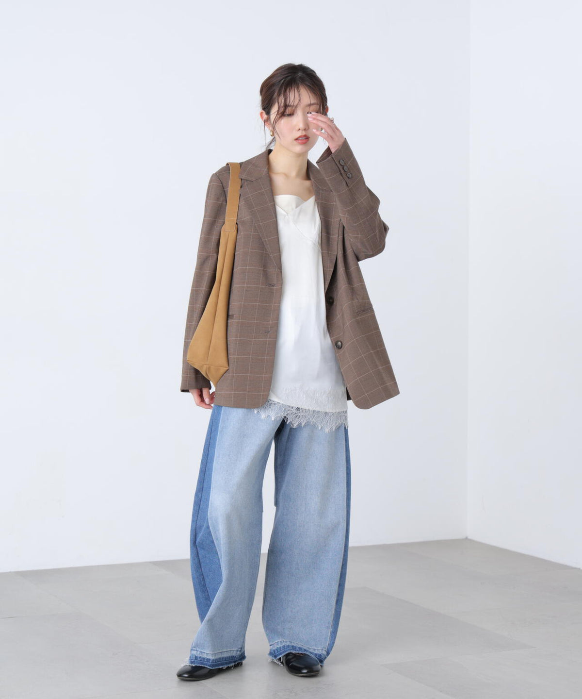 [低身長サイズ/Sシリーズ]配色パネルバレルワイドパンツ