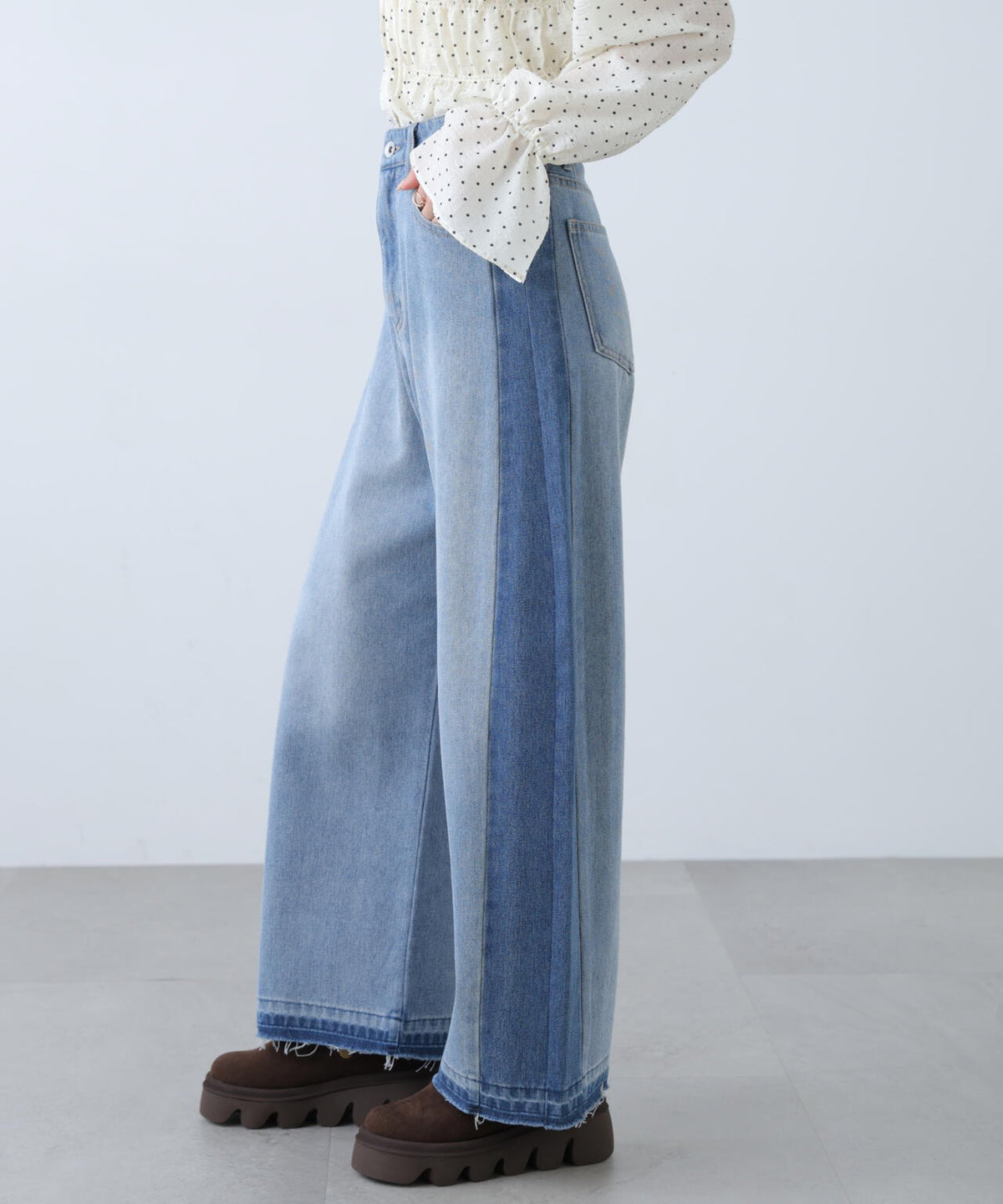 [低身長サイズ/Sシリーズ]配色パネルバレルワイドパンツ