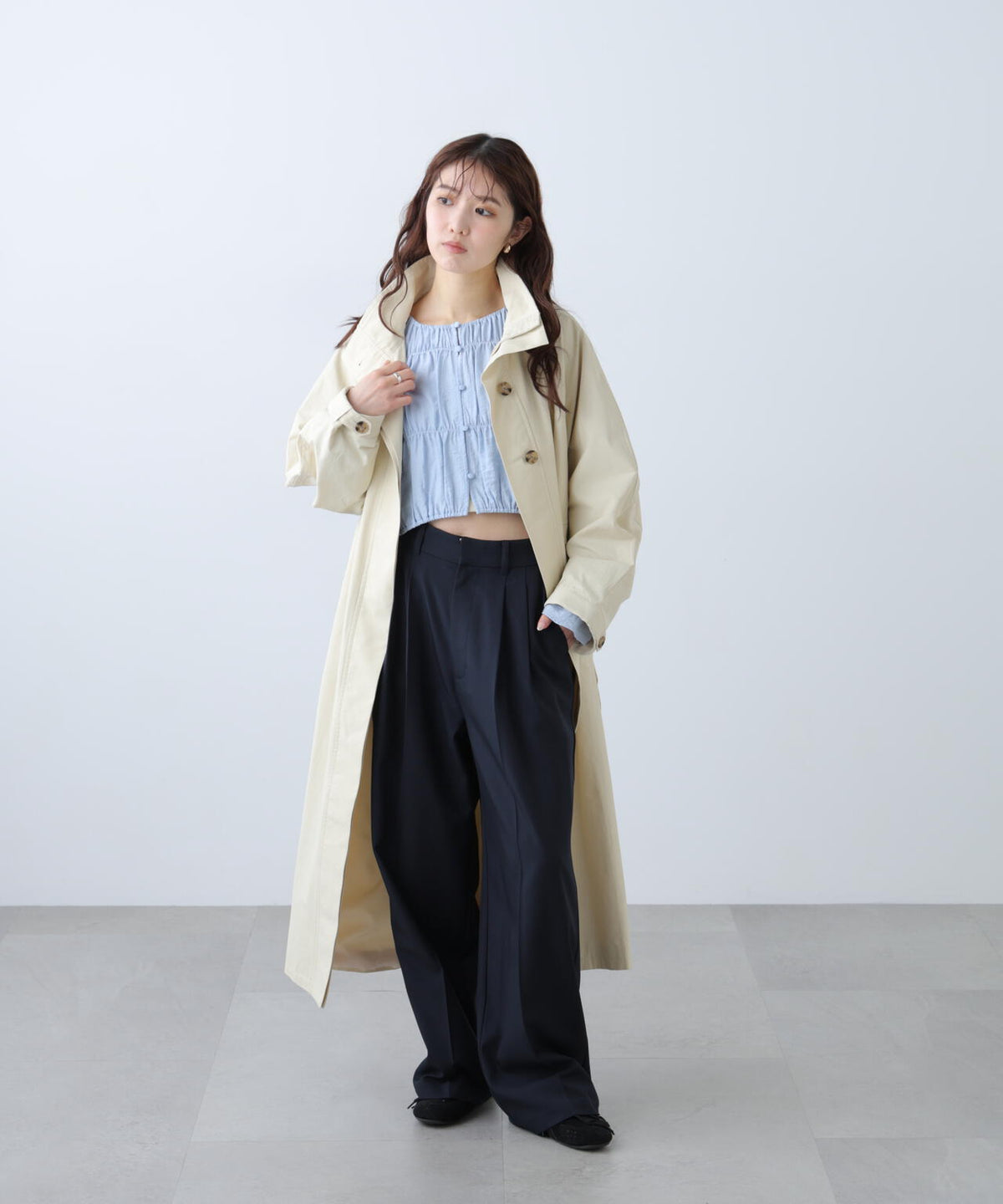 [低身長サイズ/Sシリーズ]梳毛調合繊タックワイドパンツ