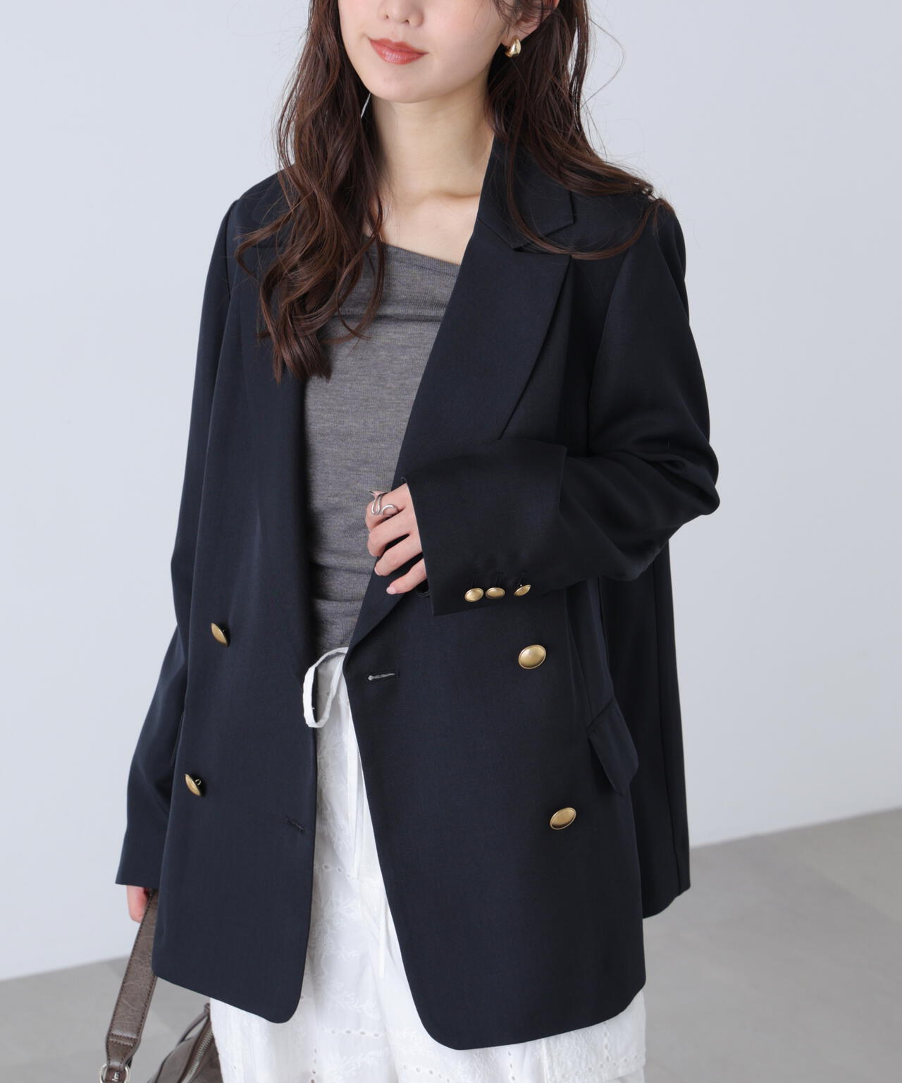 金ボタンダブルブレストジャケット【2サイズ展開】【背中部分：半裏仕様、袖部分：裏地なし】