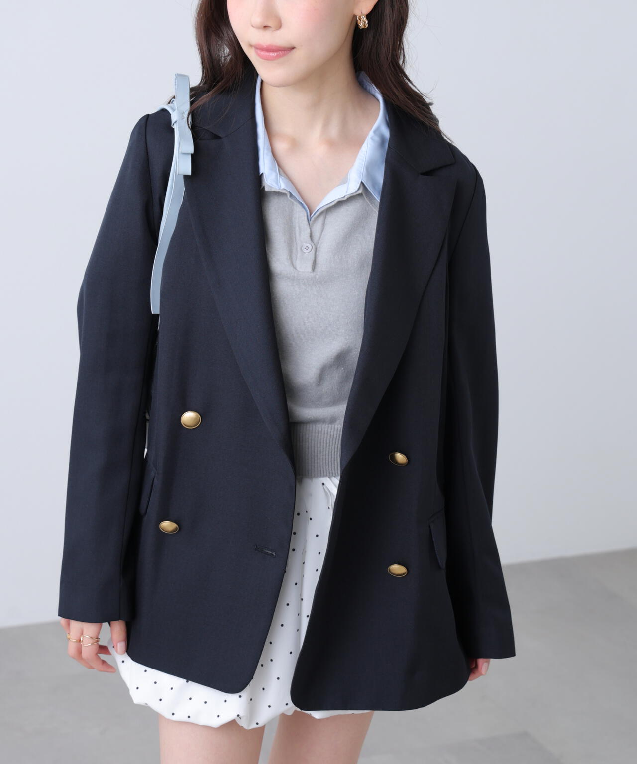 金ボタンダブルブレストジャケット【2サイズ展開】【背中部分：半裏仕様、袖部分：裏地なし】