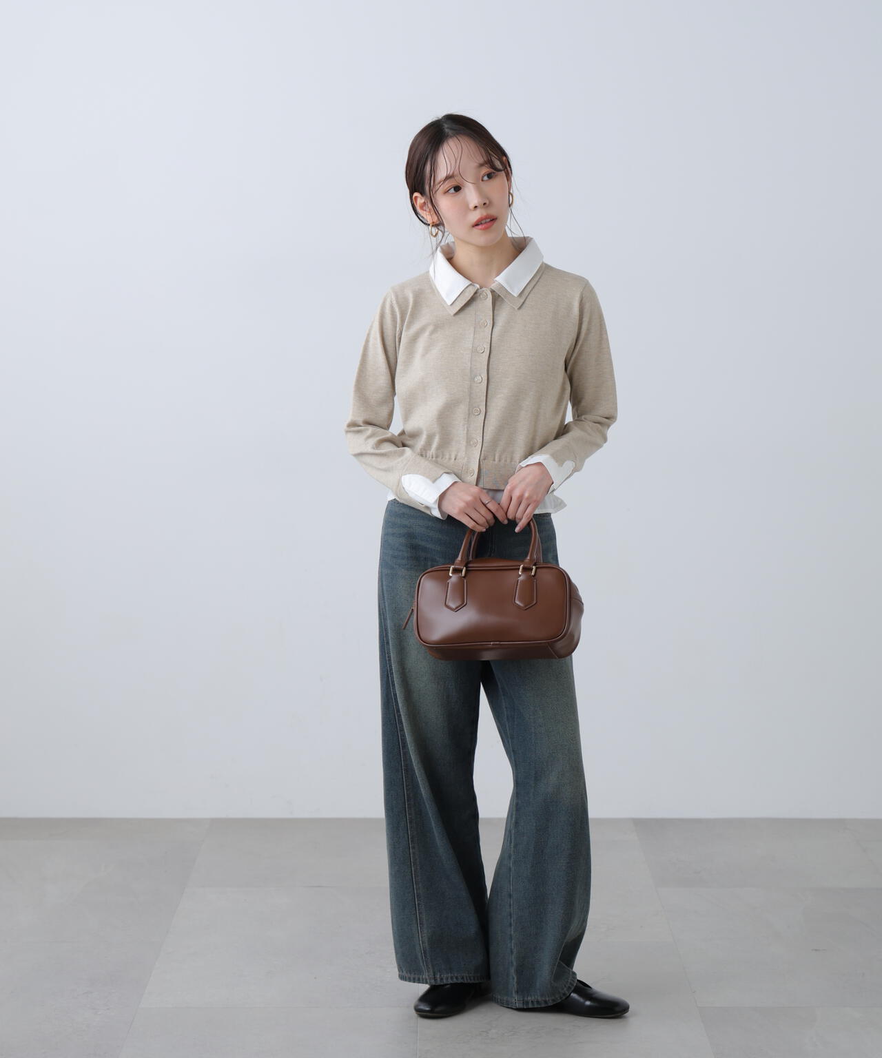 シャツフェイクレイヤードポロカーディガン