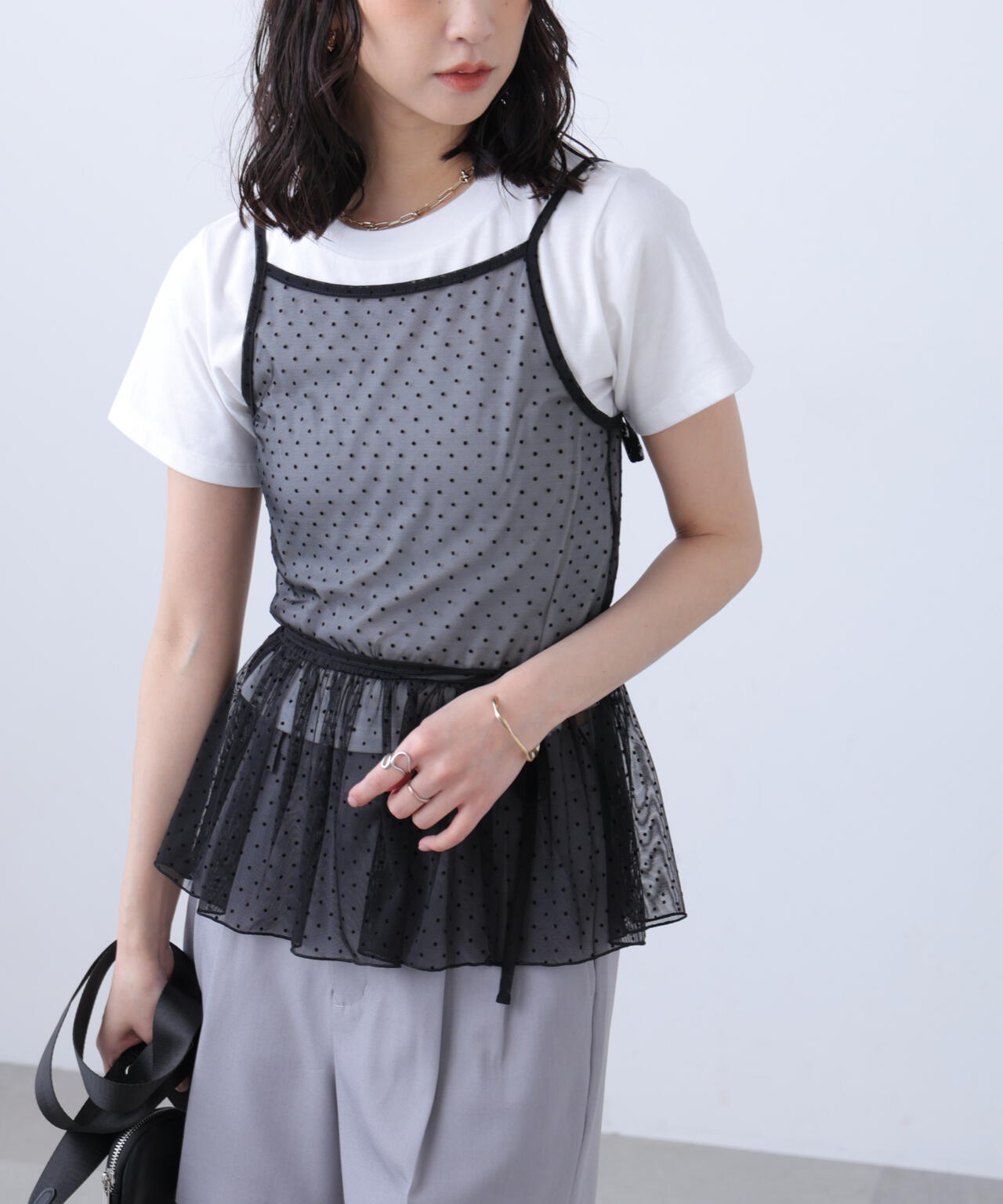 2WAYシアードットホルターキャミ×半袖カットソーセット