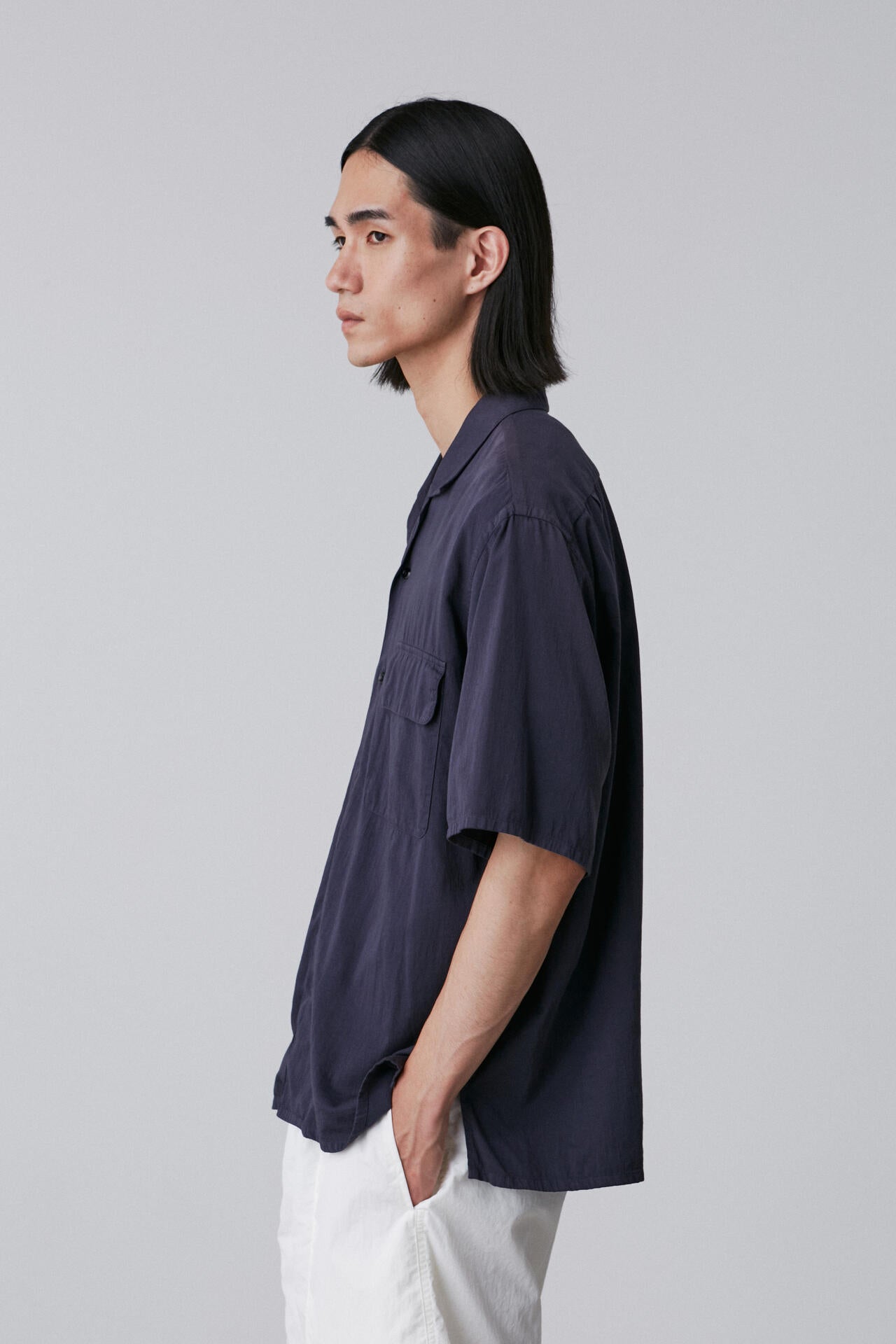 Ｙ / ORGANIC COTTON WASHER SATIN OPEN COLLAR SHIRT