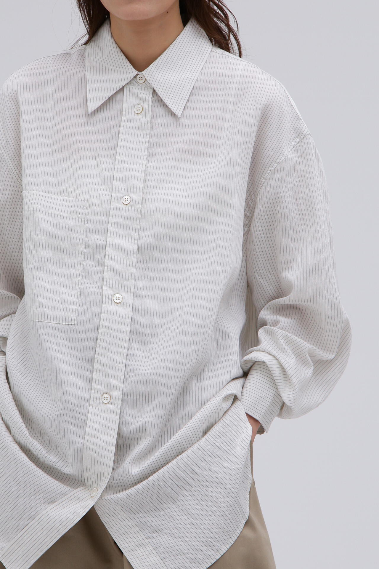 STUDIO NICHOLSON / CRINKLE FINE STRIPE OVERSIZED CLASSIC SHIRT