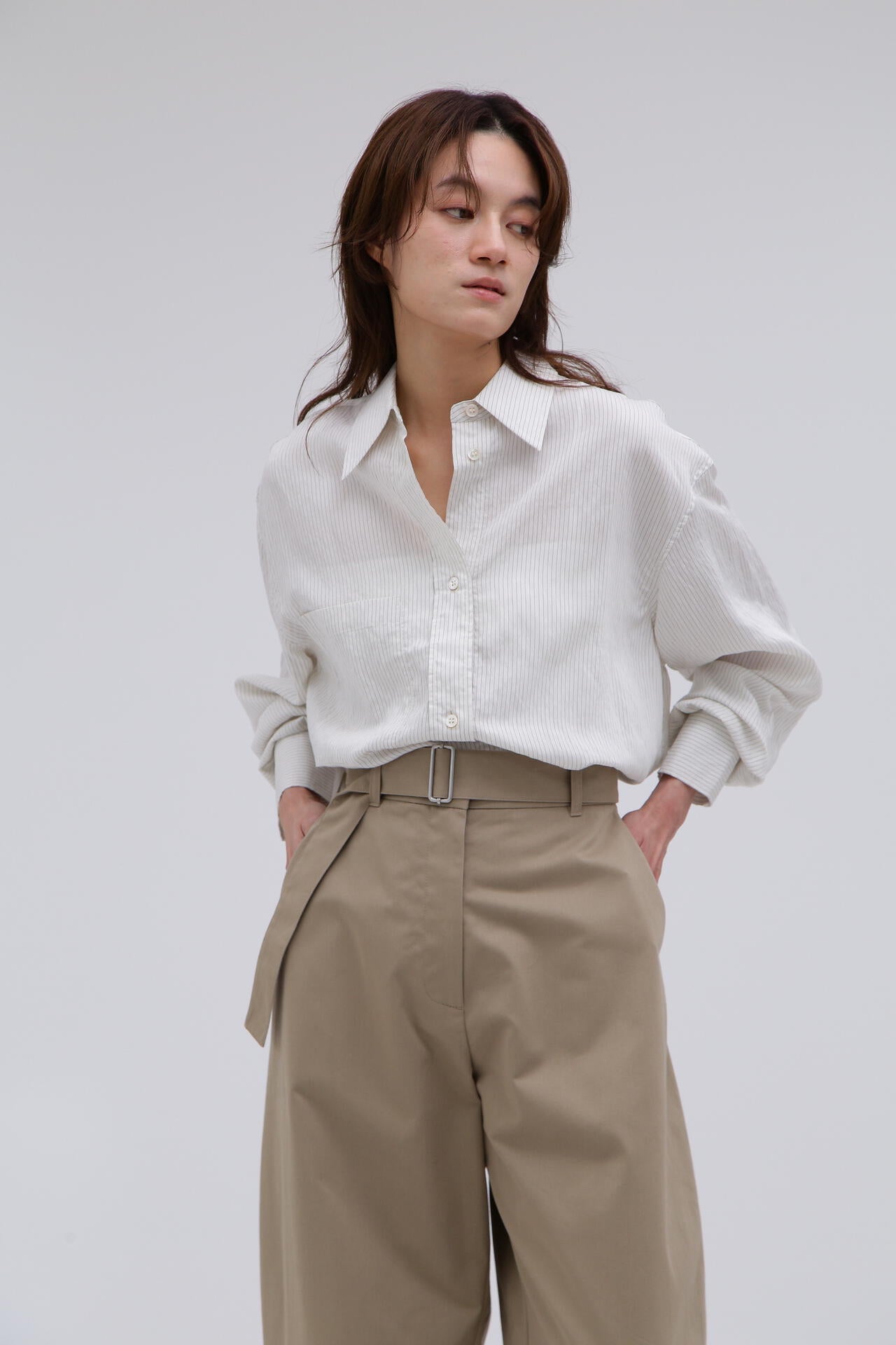 STUDIO NICHOLSON / CRINKLE FINE STRIPE OVERSIZED CLASSIC SHIRT